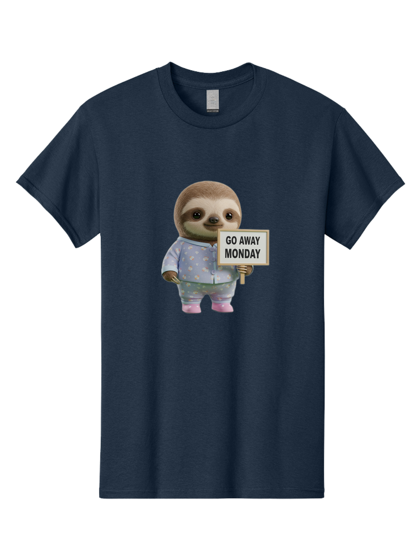 Sloth-Holding-Sign-Go-Away-Monday Men'S Graphic Tee, 100% Cotton, Comfortable Casual Summer Wear, Machine Washable, Sloth In Pajamas, Funny Animal, Cute Sloth, Humorous Sign, Go Away Monday, Lazy Morning, Cartoon Character, Playful Graphics, Bae756