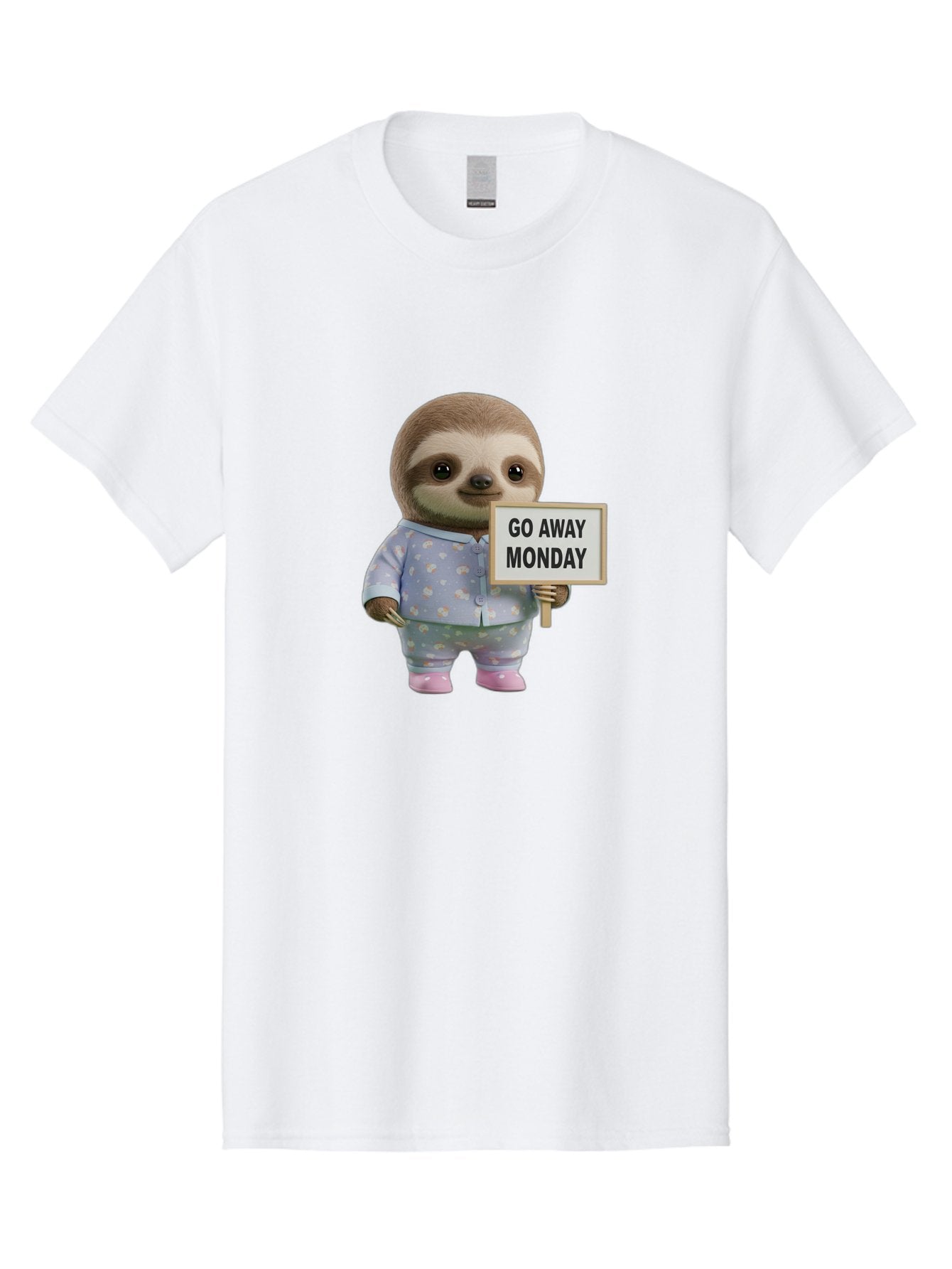 Sloth-Holding-Sign-Go-Away-Monday Men'S Graphic Tee, 100% Cotton, Comfortable Casual Summer Wear, Machine Washable, Sloth In Pajamas, Funny Animal, Cute Sloth, Humorous Sign, Go Away Monday, Lazy Morning, Cartoon Character, Playful Graphics, Bae756 5