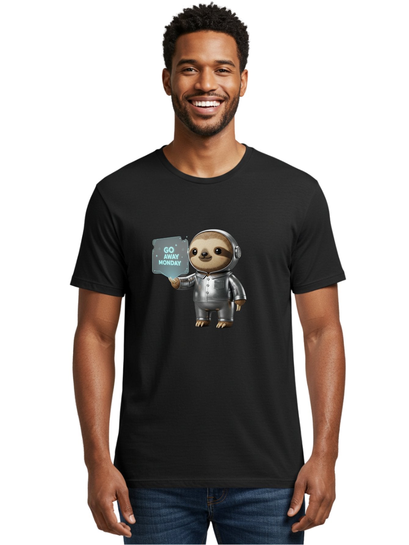 Sloth-In-Space-Suit Men'S Graphic Tee, 100% Cotton, Comfortable Casual Summer Wear, Machine Washable, Sloth In Silver Space Suit, Astronaut Sloth, Motivational Quote, Funny Animal, Humor, Quirky Character, Go Away Monday Bae757 28