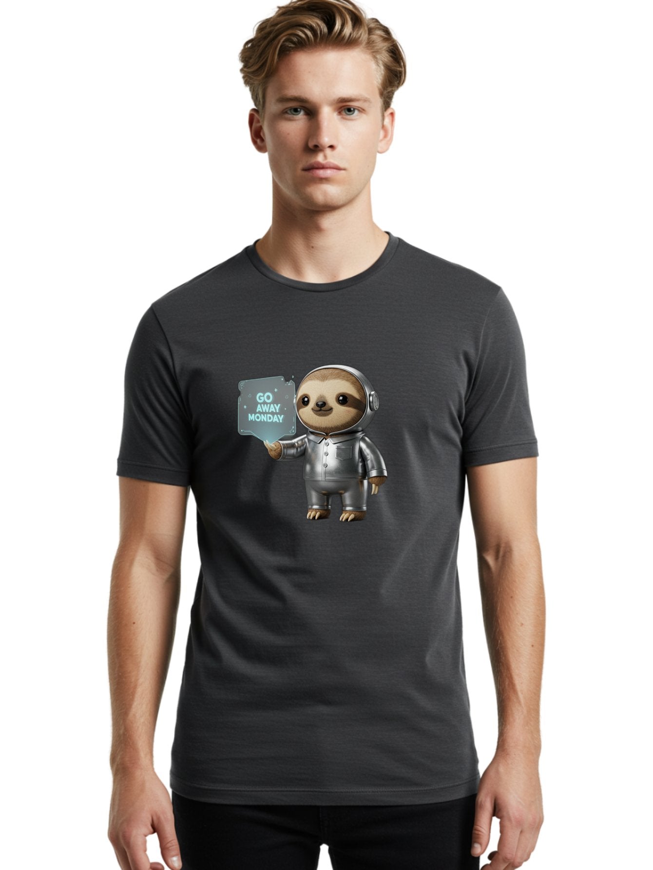 Sloth-In-Space-Suit Men'S Graphic Tee, 100% Cotton, Comfortable Casual Summer Wear, Machine Washable, Sloth In Silver Space Suit, Astronaut Sloth, Motivational Quote, Funny Animal, Humor, Quirky Character, Go Away Monday Bae757 30