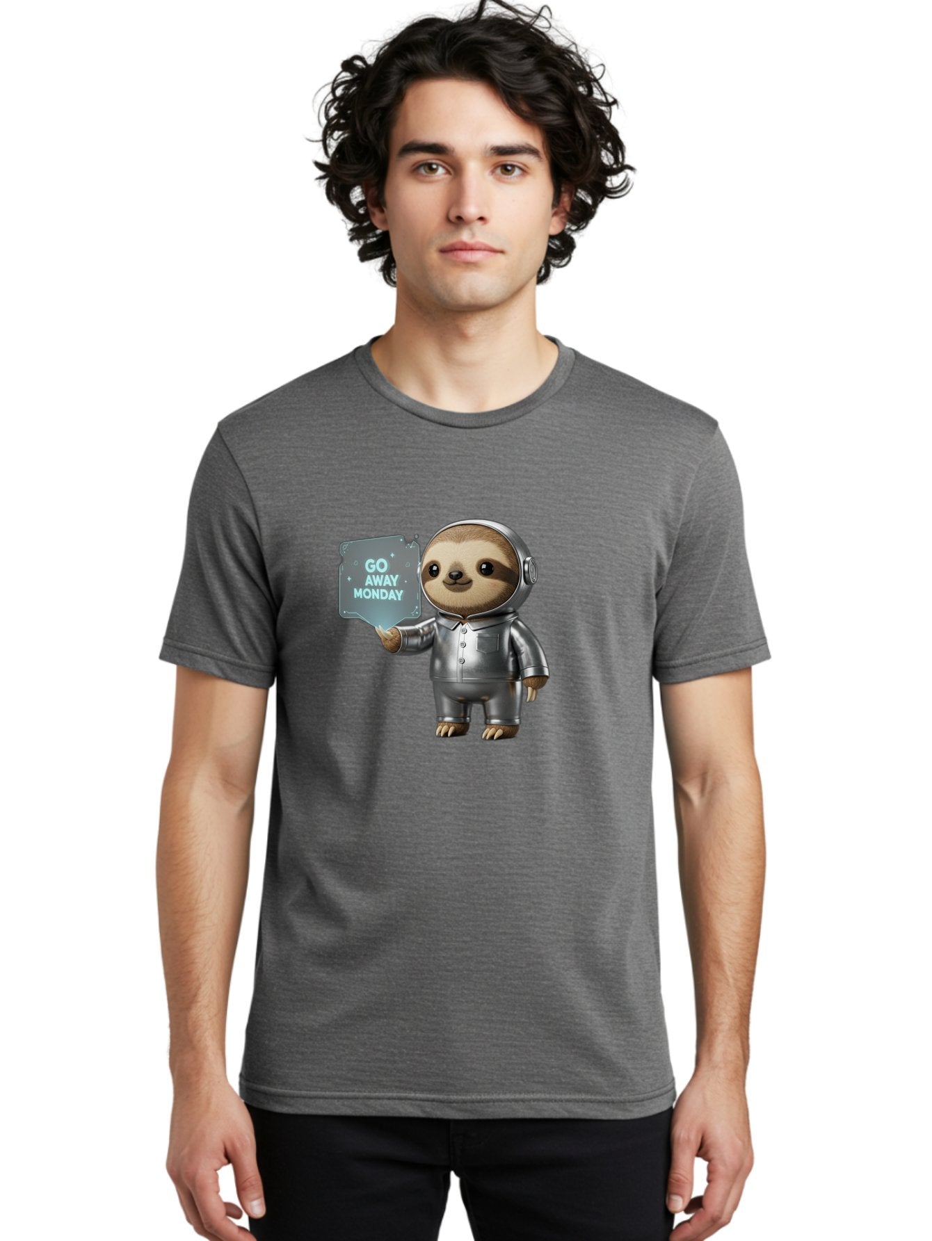 Sloth-In-Space-Suit Men'S Graphic Tee, 100% Cotton, Comfortable Casual Summer Wear, Machine Washable, Sloth In Silver Space Suit, Astronaut Sloth, Motivational Quote, Funny Animal, Humor, Quirky Character, Go Away Monday Bae757 23