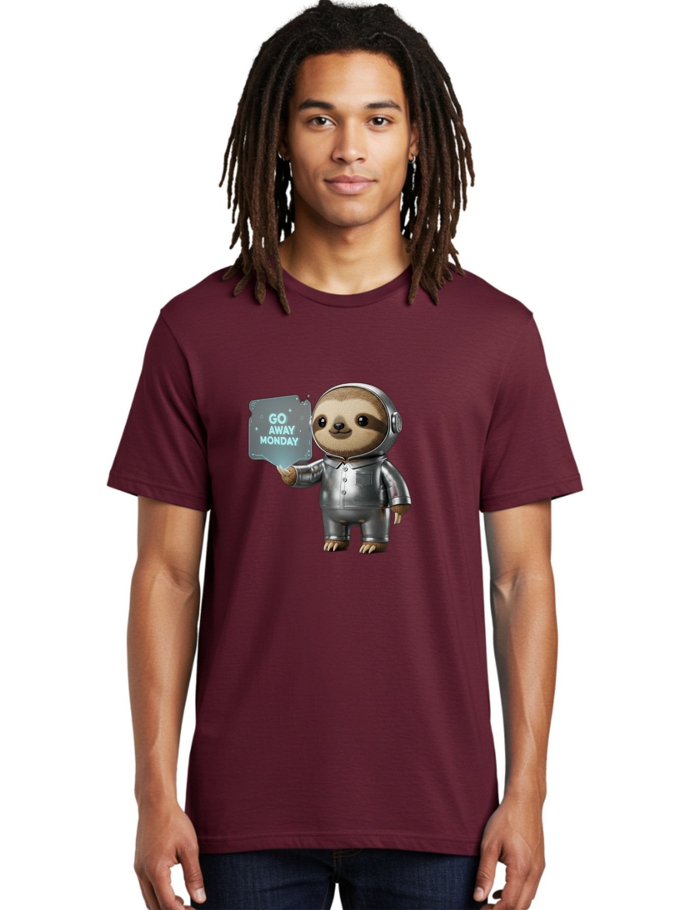 Sloth-In-Space-Suit Men'S Graphic Tee, 100% Cotton, Comfortable Casual Summer Wear, Machine Washable, Sloth In Silver Space Suit, Astronaut Sloth, Motivational Quote, Funny Animal, Humor, Quirky Character, Go Away Monday Bae757 20