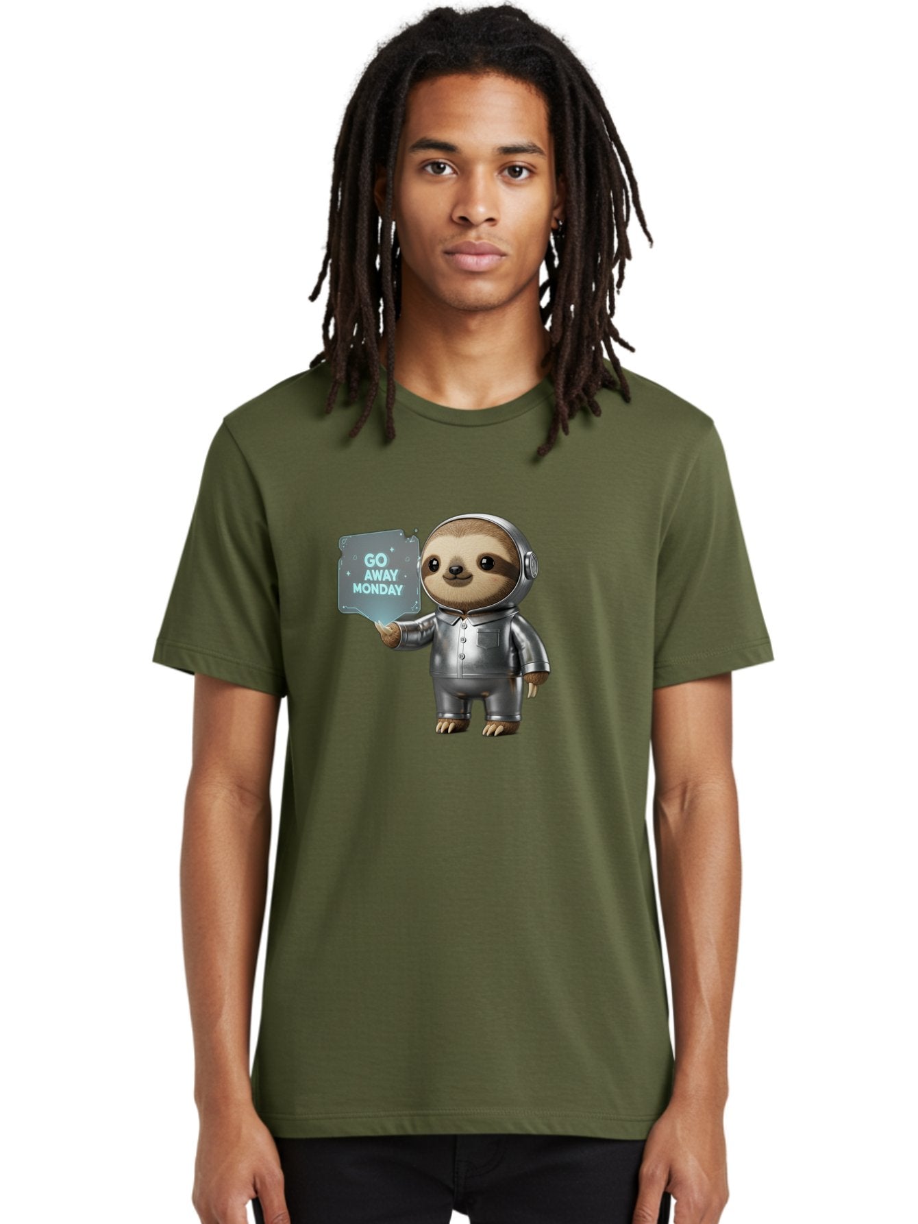 Sloth-In-Space-Suit Men'S Graphic Tee, 100% Cotton, Comfortable Casual Summer Wear, Machine Washable, Sloth In Silver Space Suit, Astronaut Sloth, Motivational Quote, Funny Animal, Humor, Quirky Character, Go Away Monday Bae757 16