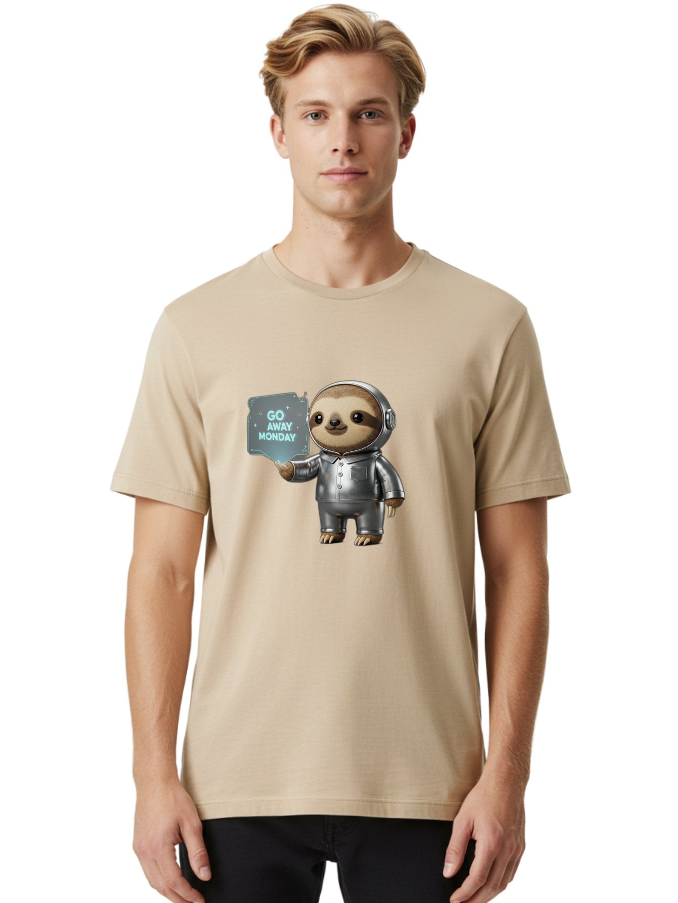 Sloth-In-Space-Suit Men'S Graphic Tee, 100% Cotton, Comfortable Casual Summer Wear, Machine Washable, Sloth In Silver Space Suit, Astronaut Sloth, Motivational Quote, Funny Animal, Humor, Quirky Character, Go Away Monday Bae757 18