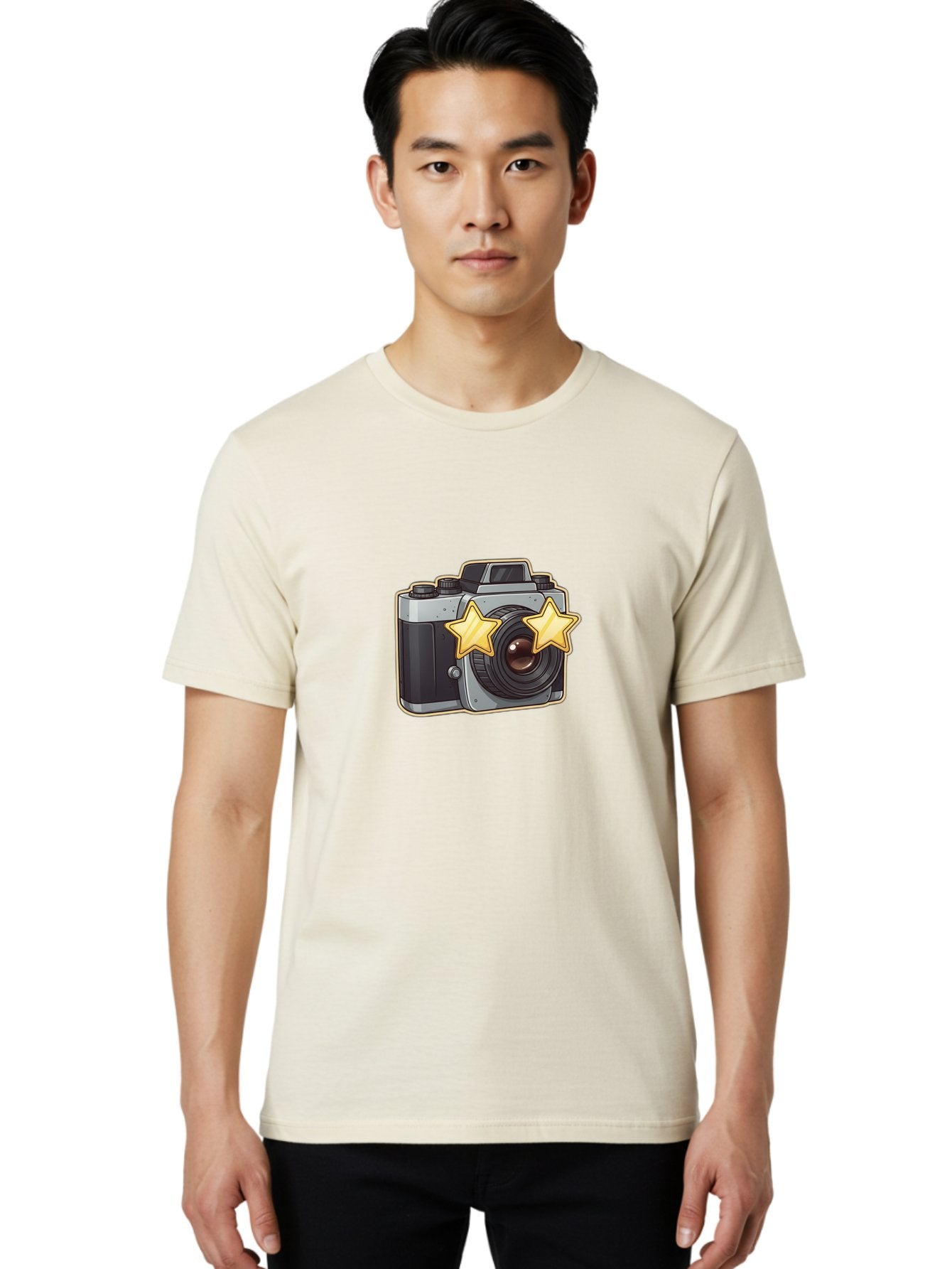 Slr-Camera-With-Stars Men'S Graphic Tee, 100% Cotton, Comfortable Casual Summer Wear, Machine Washable, Camera, Photography, Stars, Favorite Camera, Best Camera, Photography Equipment, Camera Lens, Photography Icon, Camera With Stars, Bae758 25