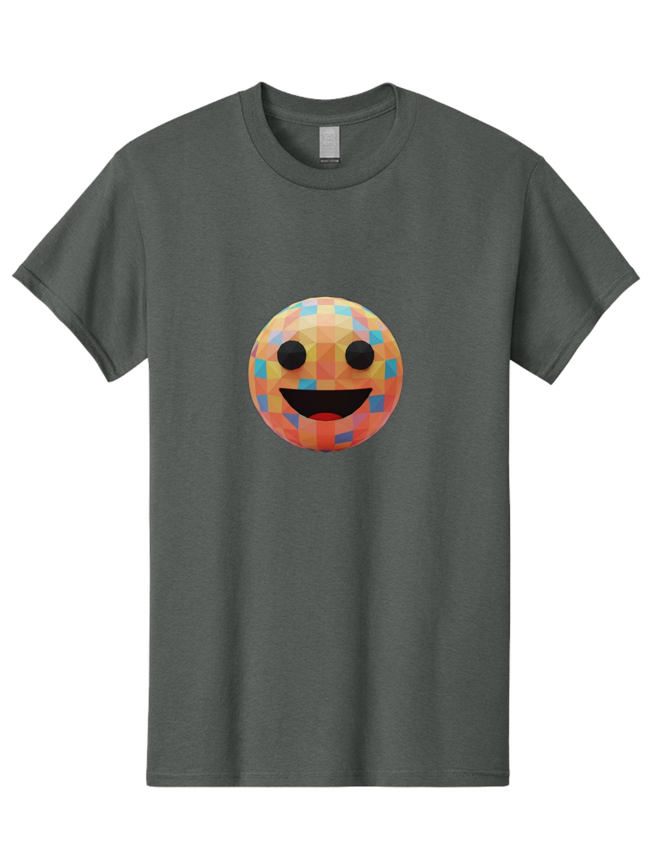 Smile-Ball Men'S Graphic Tee, 100% Cotton, Comfortable Casual Summer Wear, Machine Washable, Low Poly Orb, Happy Face, Smiling Emoji, Colorful Pattern, 3D Design, Vibrant Colors, Emotive Expression, Modern Art Style, Geometric Shapes, Bae759