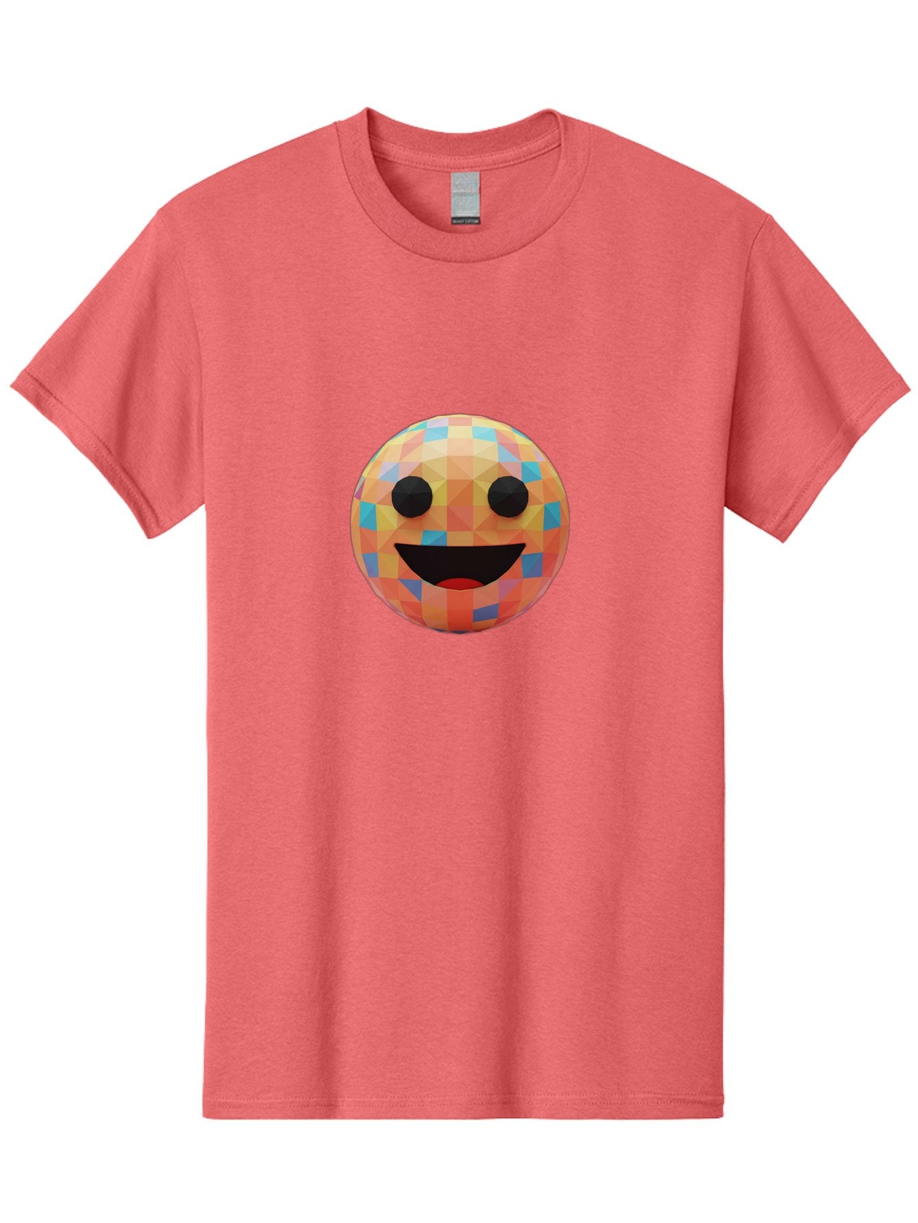 Smile-Ball Men'S Graphic Tee, 100% Cotton, Comfortable Casual Summer Wear, Machine Washable, Low Poly Orb, Happy Face, Smiling Emoji, Colorful Pattern, 3D Design, Vibrant Colors, Emotive Expression, Modern Art Style, Geometric Shapes, Bae759 7