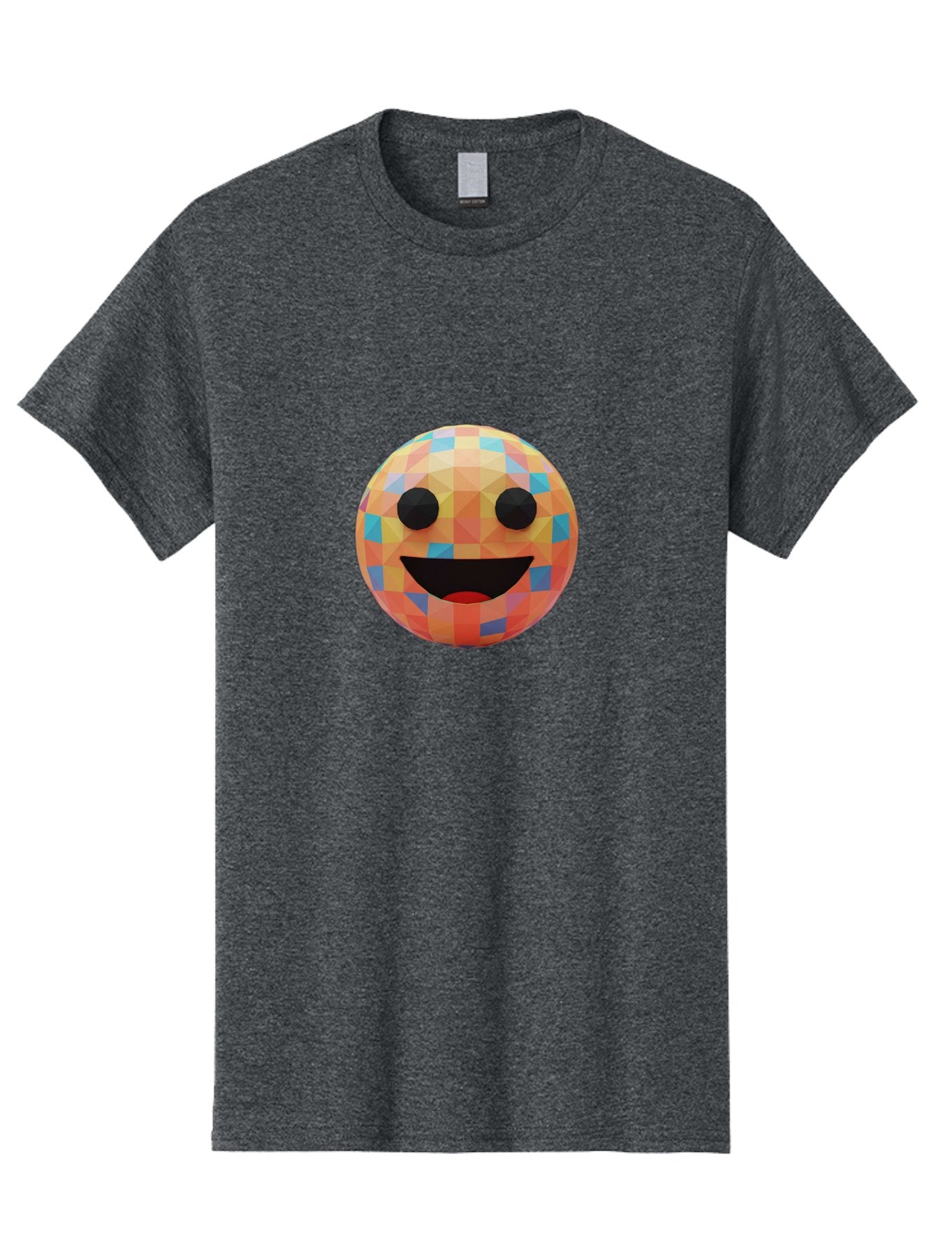 Smile-Ball Men'S Graphic Tee, 100% Cotton, Comfortable Casual Summer Wear, Machine Washable, Low Poly Orb, Happy Face, Smiling Emoji, Colorful Pattern, 3D Design, Vibrant Colors, Emotive Expression, Modern Art Style, Geometric Shapes, Bae759 9