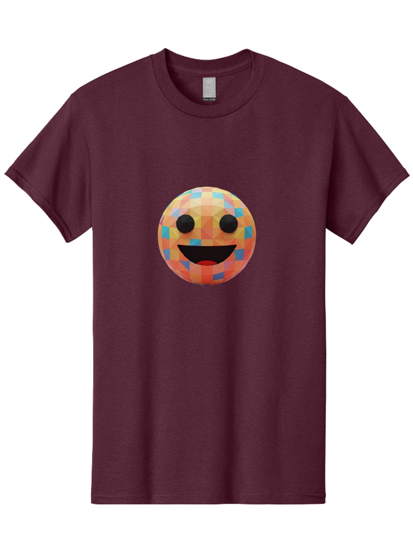 Smile-Ball Men'S Graphic Tee, 100% Cotton, Comfortable Casual Summer Wear, Machine Washable, Low Poly Orb, Happy Face, Smiling Emoji, Colorful Pattern, 3D Design, Vibrant Colors, Emotive Expression, Modern Art Style, Geometric Shapes, Bae759 12