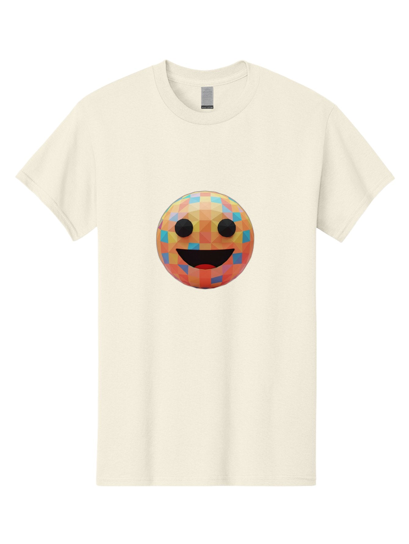 Smile-Ball Men'S Graphic Tee, 100% Cotton, Comfortable Casual Summer Wear, Machine Washable, Low Poly Orb, Happy Face, Smiling Emoji, Colorful Pattern, 3D Design, Vibrant Colors, Emotive Expression, Modern Art Style, Geometric Shapes, Bae759 8