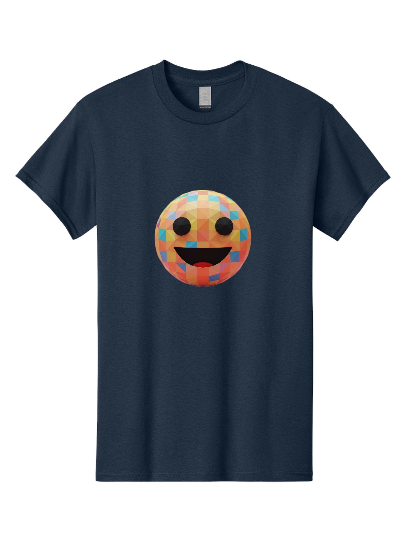 Smile-Ball Men'S Graphic Tee, 100% Cotton, Comfortable Casual Summer Wear, Machine Washable, Low Poly Orb, Happy Face, Smiling Emoji, Colorful Pattern, 3D Design, Vibrant Colors, Emotive Expression, Modern Art Style, Geometric Shapes, Bae759 13