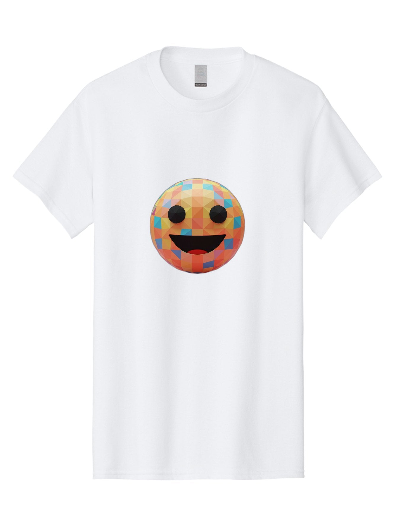 Smile-Ball Men'S Graphic Tee, 100% Cotton, Comfortable Casual Summer Wear, Machine Washable, Low Poly Orb, Happy Face, Smiling Emoji, Colorful Pattern, 3D Design, Vibrant Colors, Emotive Expression, Modern Art Style, Geometric Shapes, Bae759 4