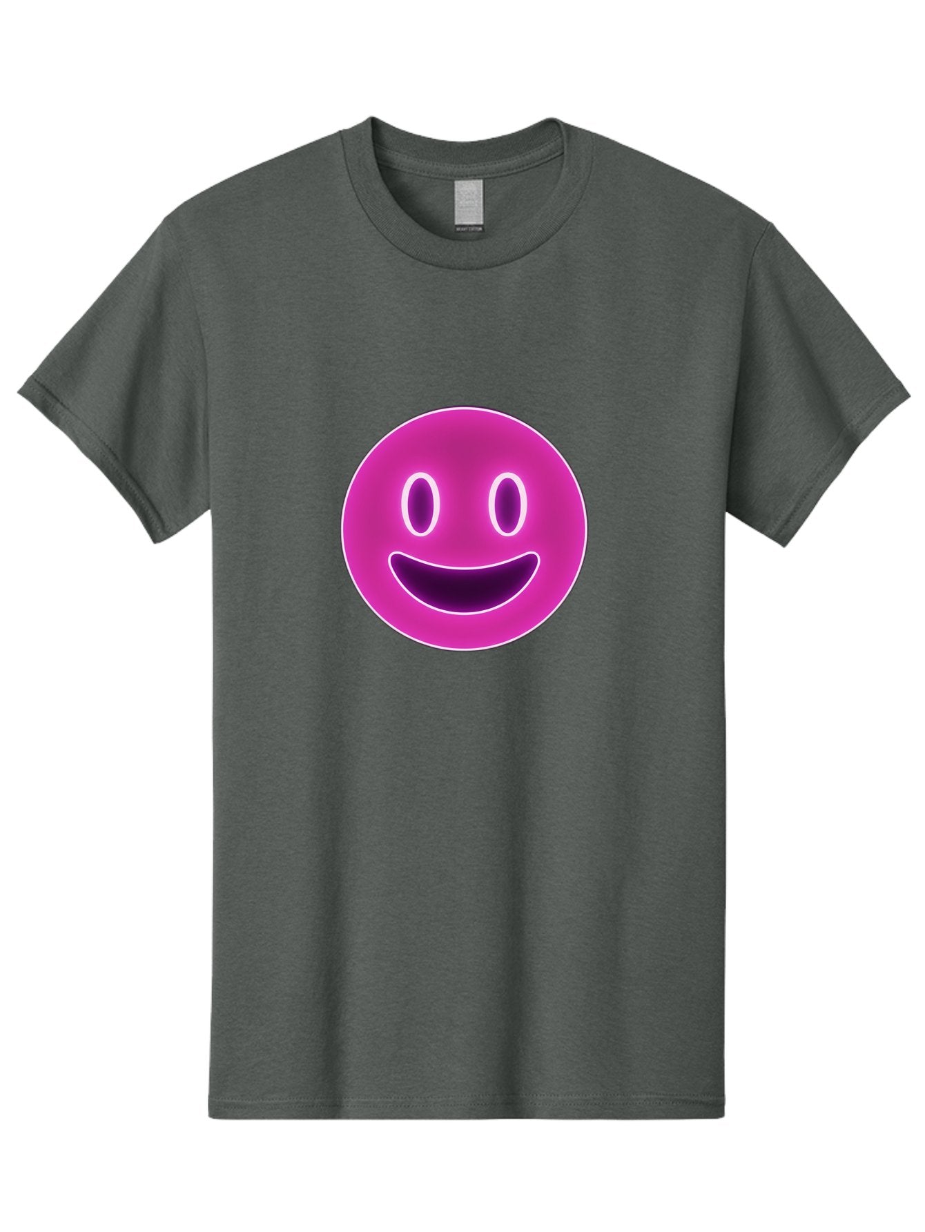Smiley-Face Men'S Graphic Tee, 100% Cotton, Comfortable Casual Summer Wear, Machine Washable, Smiley Face, Happy Expression, Purple Emoticon, Neon Glow, Simple Design, Positive Vibe, Emotive Icon, Social Media Symbol, Emoticon, Happiness, Bae760 15