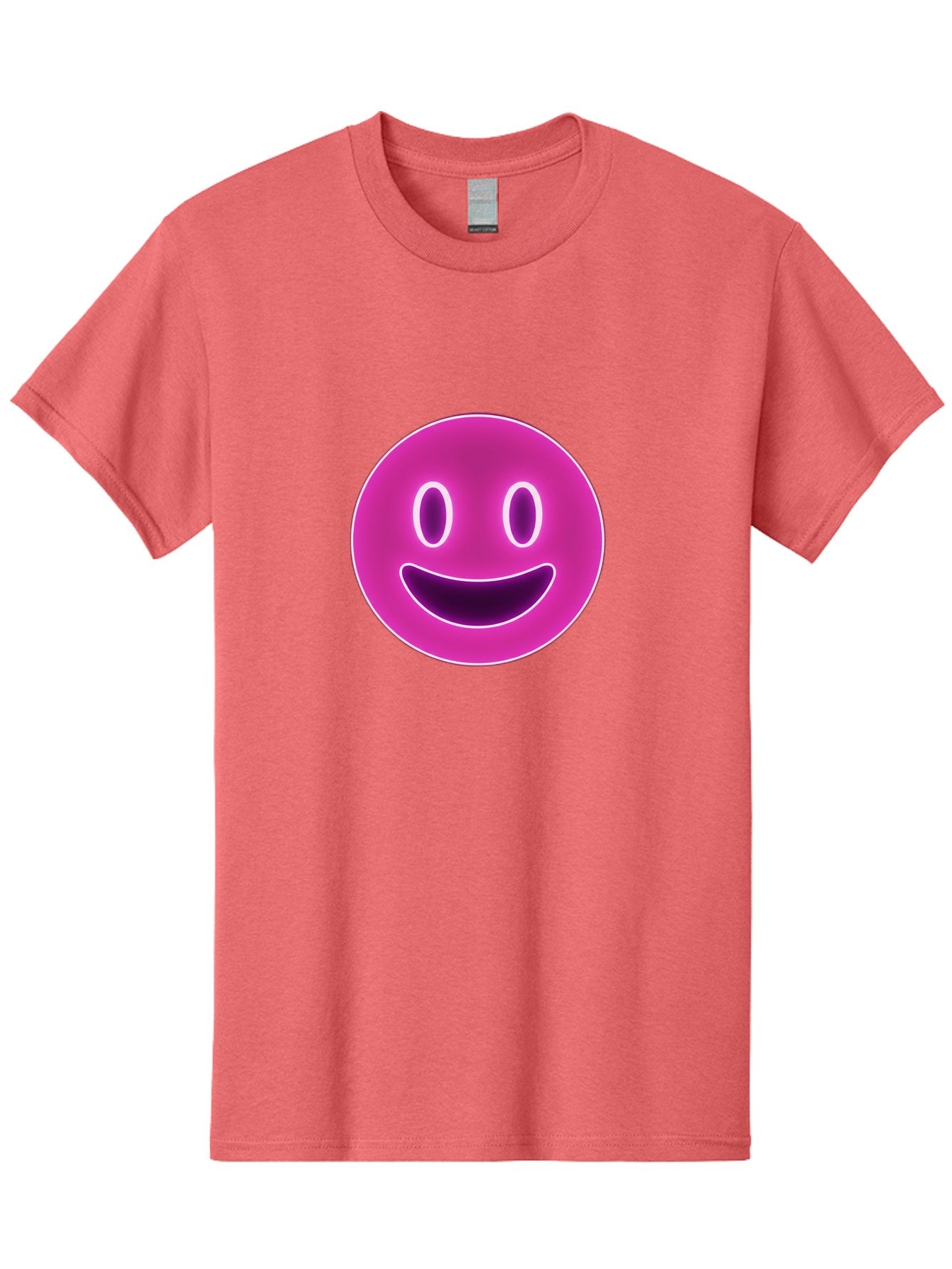 Smiley-Face Men'S Graphic Tee, 100% Cotton, Comfortable Casual Summer Wear, Machine Washable, Smiley Face, Happy Expression, Purple Emoticon, Neon Glow, Simple Design, Positive Vibe, Emotive Icon, Social Media Symbol, Emoticon, Happiness, Bae760 4