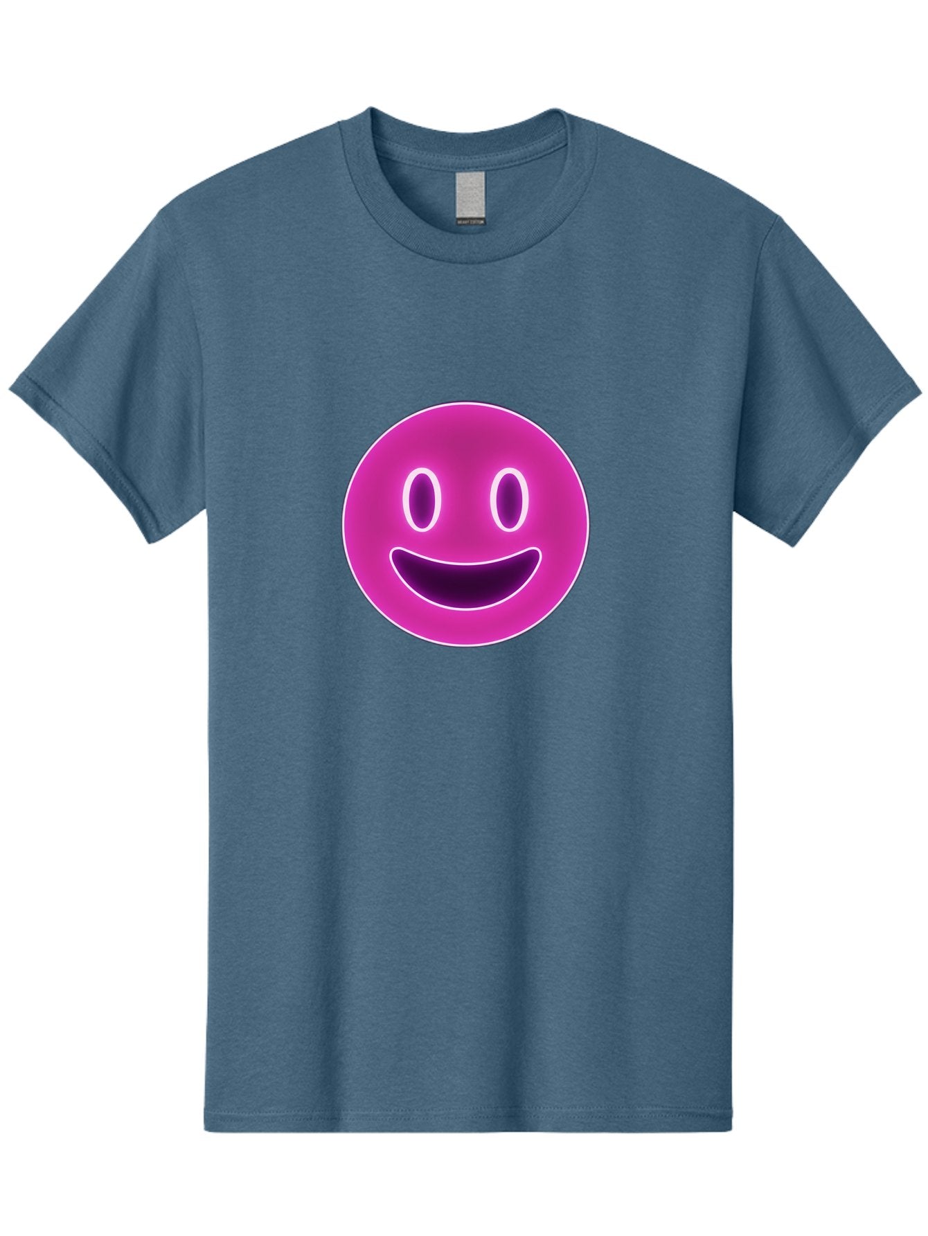 Smiley-Face Men'S Graphic Tee, 100% Cotton, Comfortable Casual Summer Wear, Machine Washable, Smiley Face, Happy Expression, Purple Emoticon, Neon Glow, Simple Design, Positive Vibe, Emotive Icon, Social Media Symbol, Emoticon, Happiness, Bae760 5