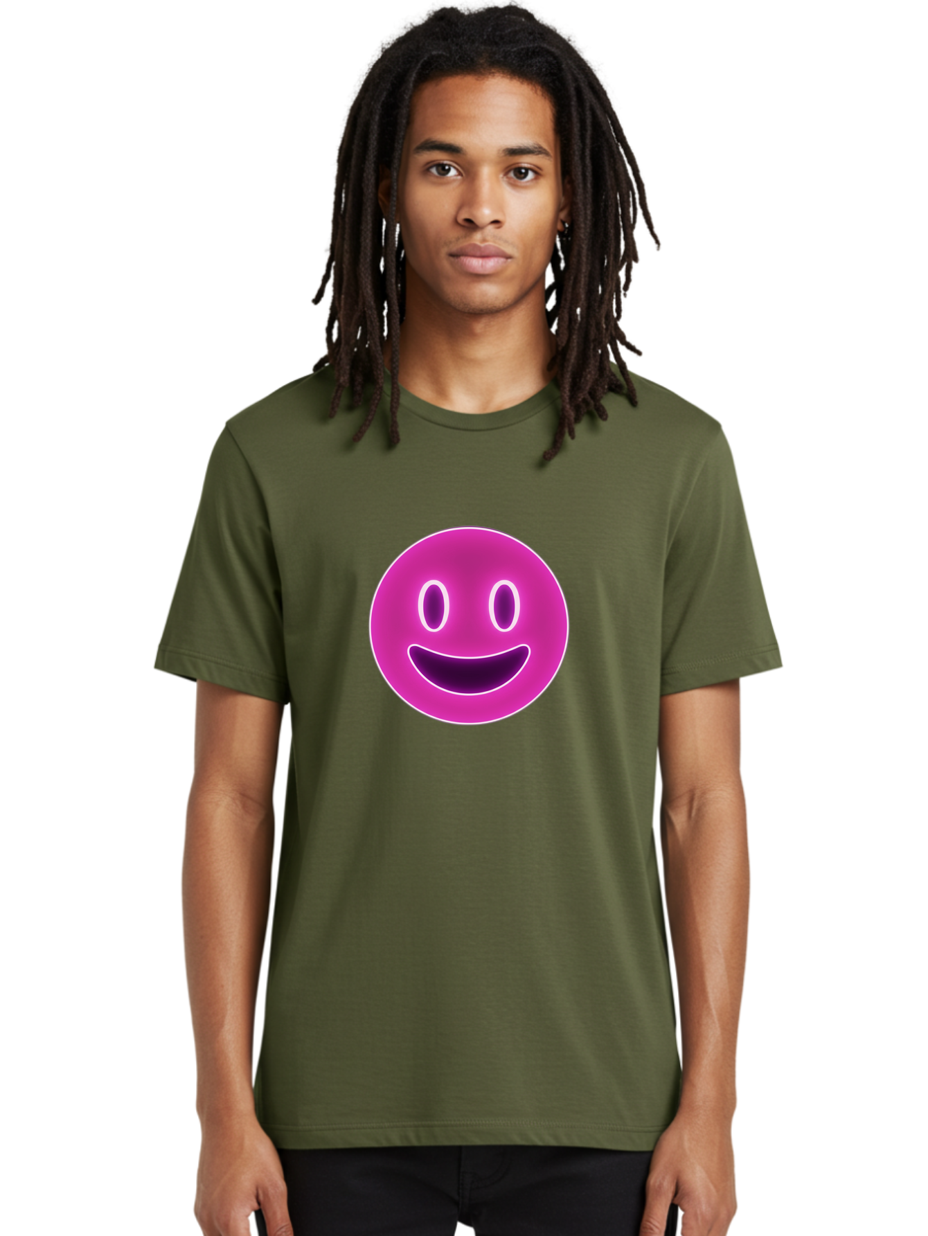 Smiley-Face Men'S Graphic Tee, 100% Cotton, Comfortable Casual Summer Wear, Machine Washable, Smiley Face, Happy Expression, Purple Emoticon, Neon Glow, Simple Design, Positive Vibe, Emotive Icon, Social Media Symbol, Emoticon, Happiness, Bae760 20