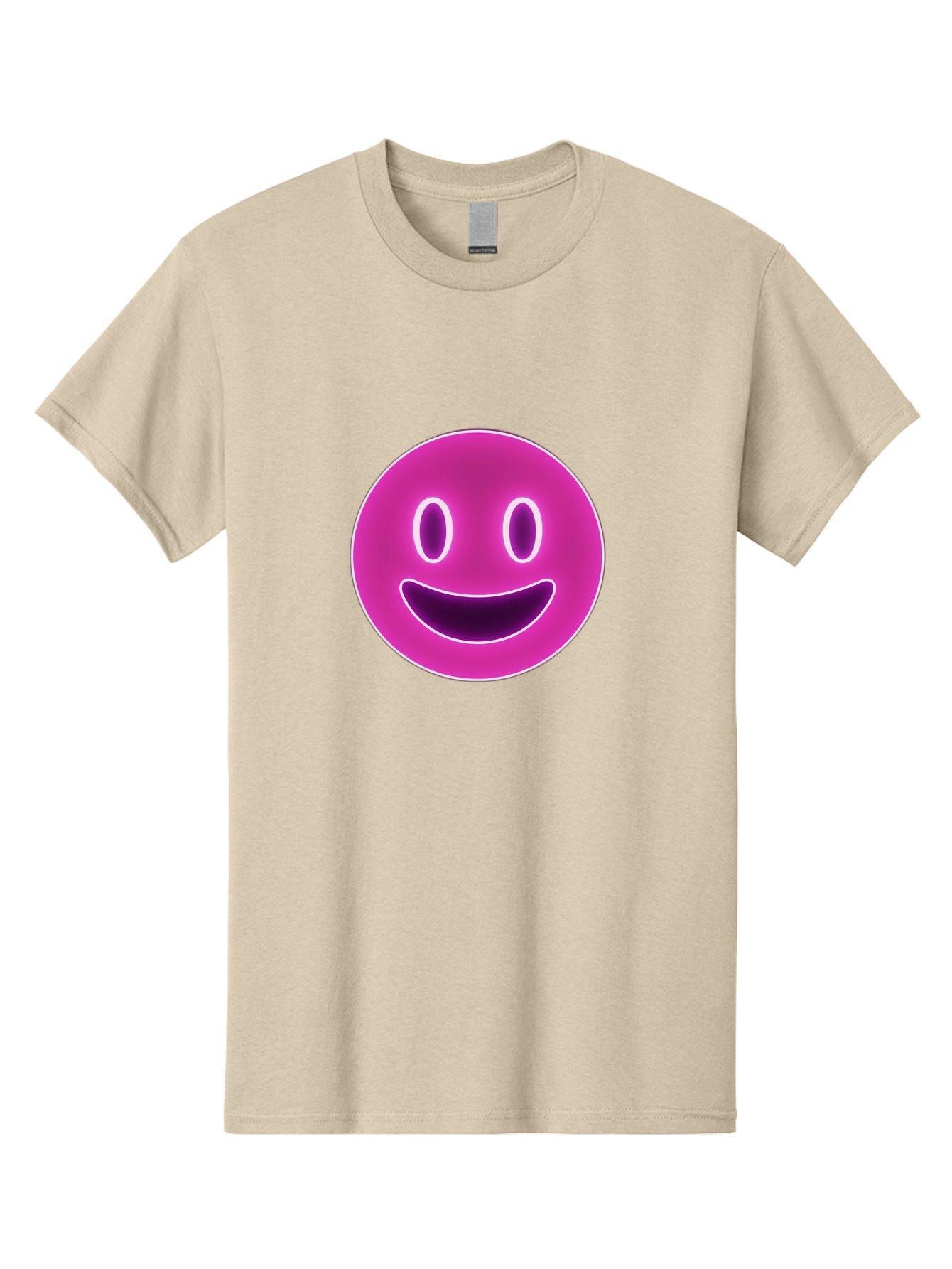 Smiley-Face Men'S Graphic Tee, 100% Cotton, Comfortable Casual Summer Wear, Machine Washable, Smiley Face, Happy Expression, Purple Emoticon, Neon Glow, Simple Design, Positive Vibe, Emotive Icon, Social Media Symbol, Emoticon, Happiness, Bae760 3