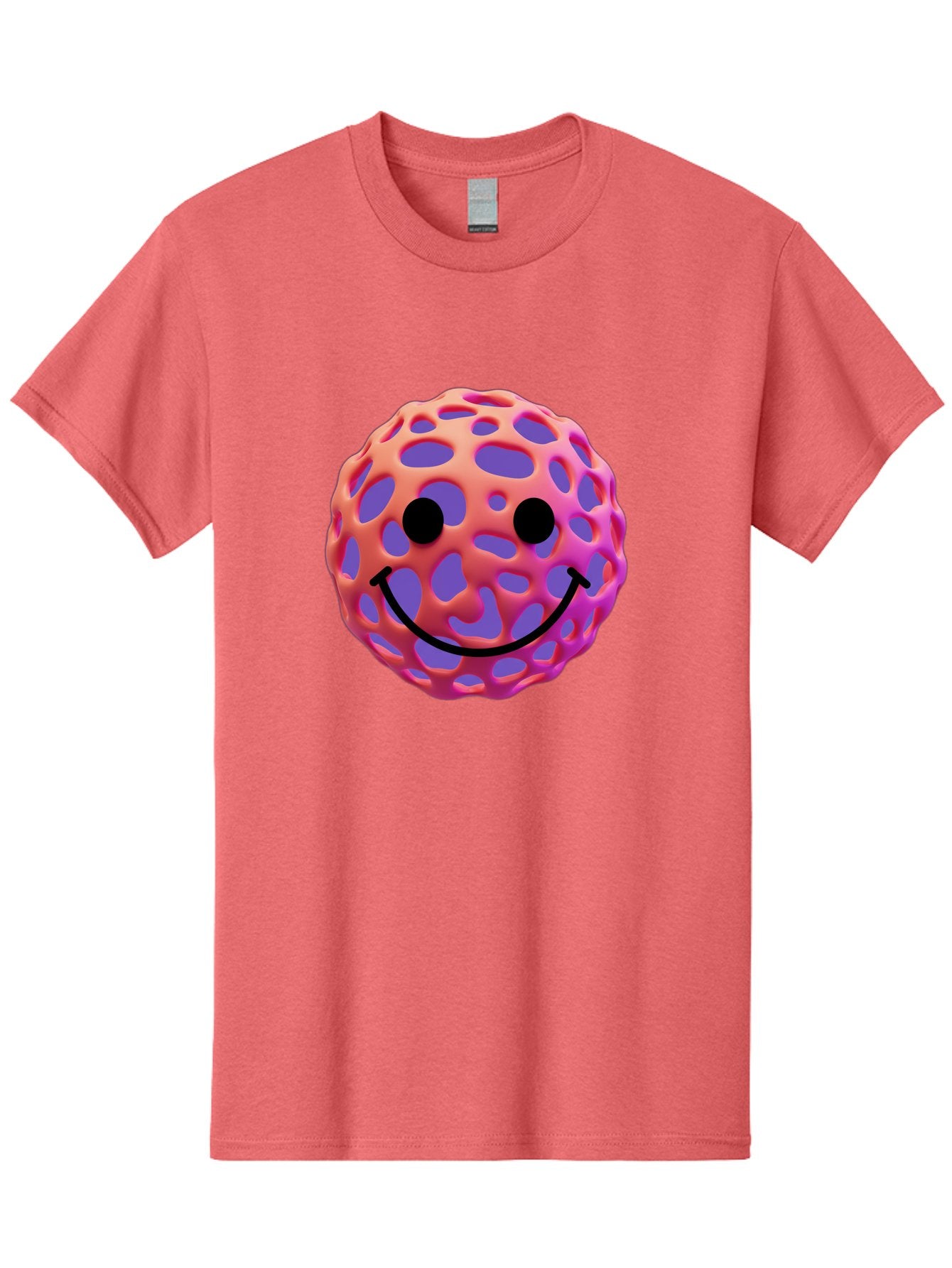 Smiley-Virus Men'S Graphic Tee, 100% Cotton, Comfortable Casual Summer Wear, Machine Washable, Smiley Face, Happy Emoji, Pink And Orange Gradient, Playful Design, 3D Illustration, Digital Art, Cute Character, Smiley Emoticon, Emoticon Bae761 15