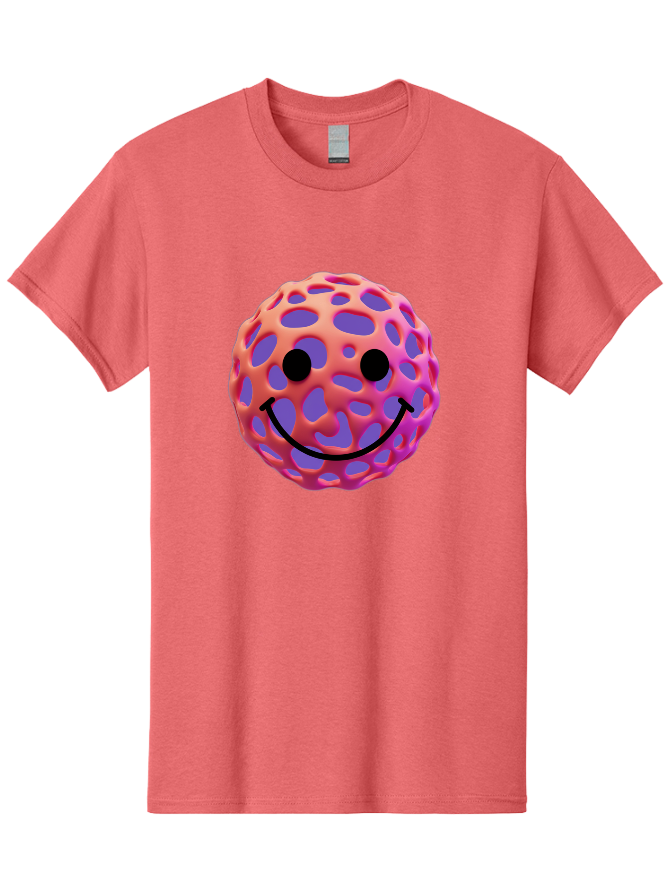 Smiley-Virus Men'S Graphic Tee, 100% Cotton, Comfortable Casual Summer Wear, Machine Washable, Smiley Face, Happy Emoji, Pink And Orange Gradient, Playful Design, 3D Illustration, Digital Art, Cute Character, Smiley Emoticon, Emoticon Bae761