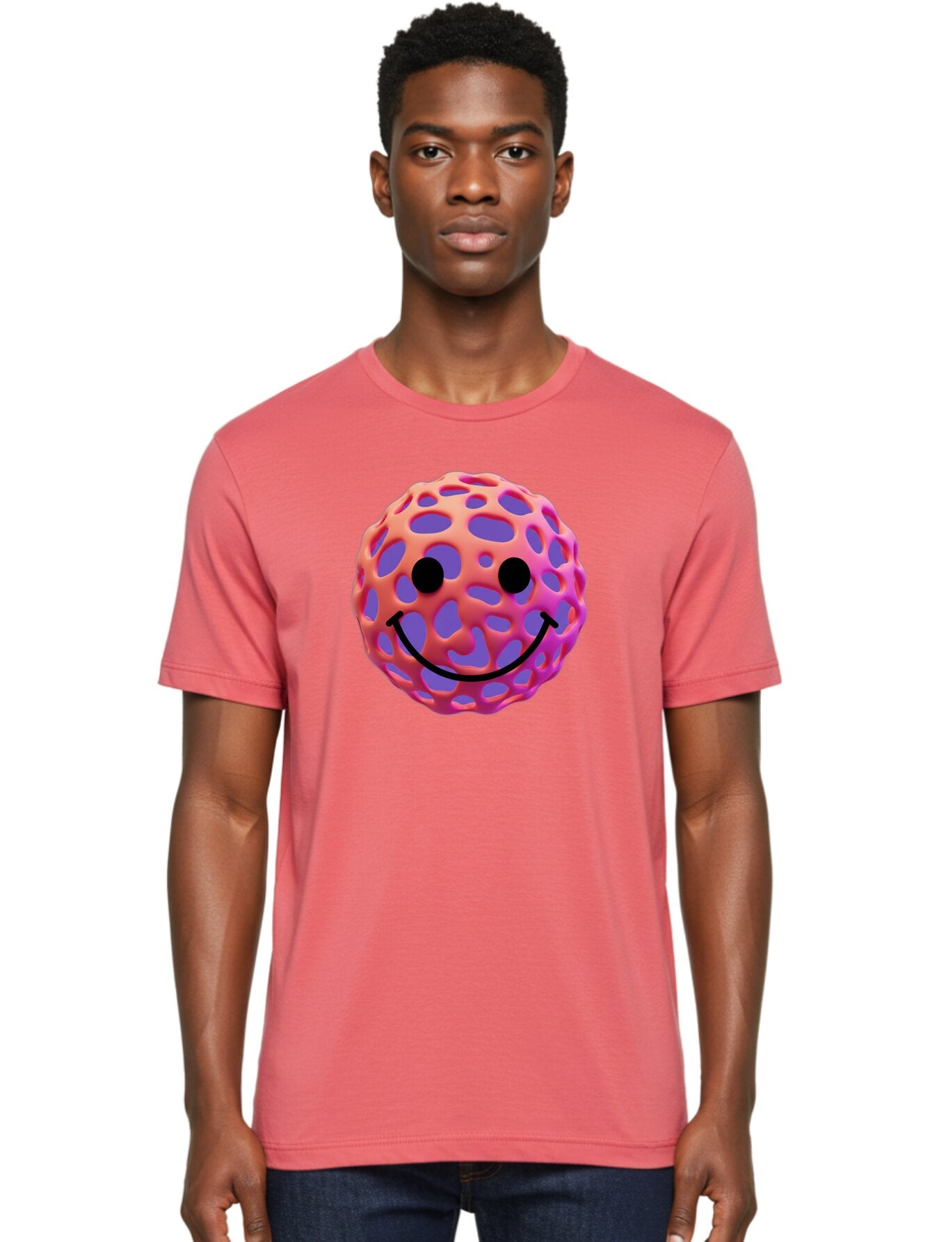 Smiley-Virus Men'S Graphic Tee, 100% Cotton, Comfortable Casual Summer Wear, Machine Washable, Smiley Face, Happy Emoji, Pink And Orange Gradient, Playful Design, 3D Illustration, Digital Art, Cute Character, Smiley Emoticon, Emoticon Bae761 30
