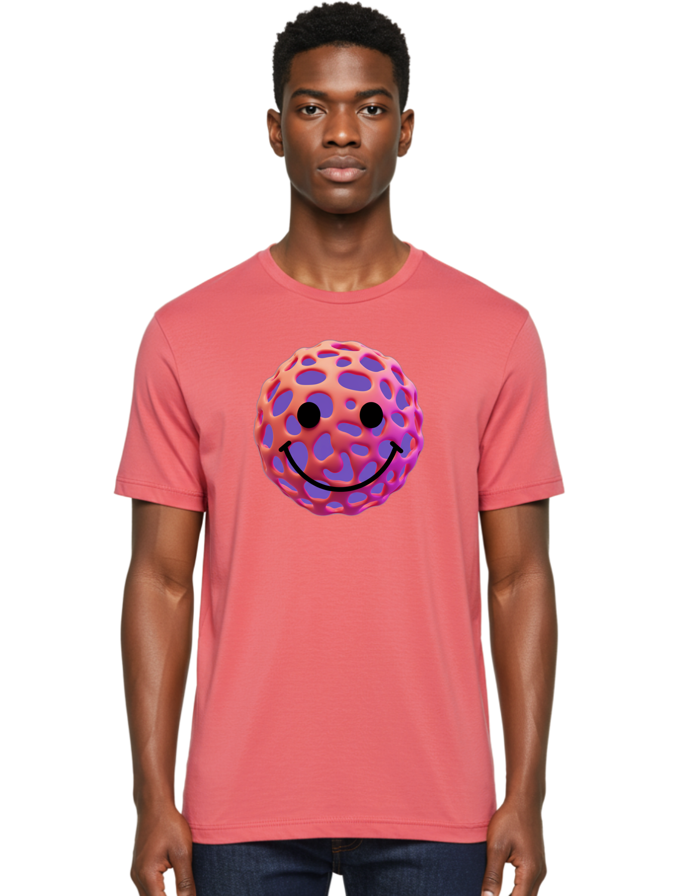 Smiley-Virus Men'S Graphic Tee, 100% Cotton, Comfortable Casual Summer Wear, Machine Washable, Smiley Face, Happy Emoji, Pink And Orange Gradient, Playful Design, 3D Illustration, Digital Art, Cute Character, Smiley Emoticon, Emoticon Bae761 16