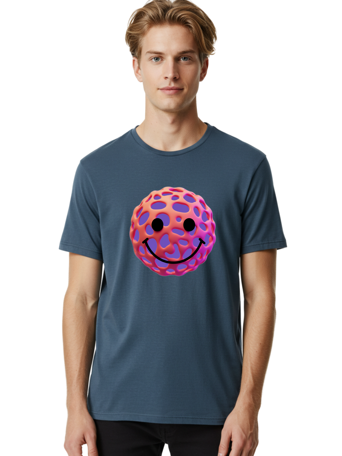 Smiley-Virus Men'S Graphic Tee, 100% Cotton, Comfortable Casual Summer Wear, Machine Washable, Smiley Face, Happy Emoji, Pink And Orange Gradient, Playful Design, 3D Illustration, Digital Art, Cute Character, Smiley Emoticon, Emoticon Bae761 18