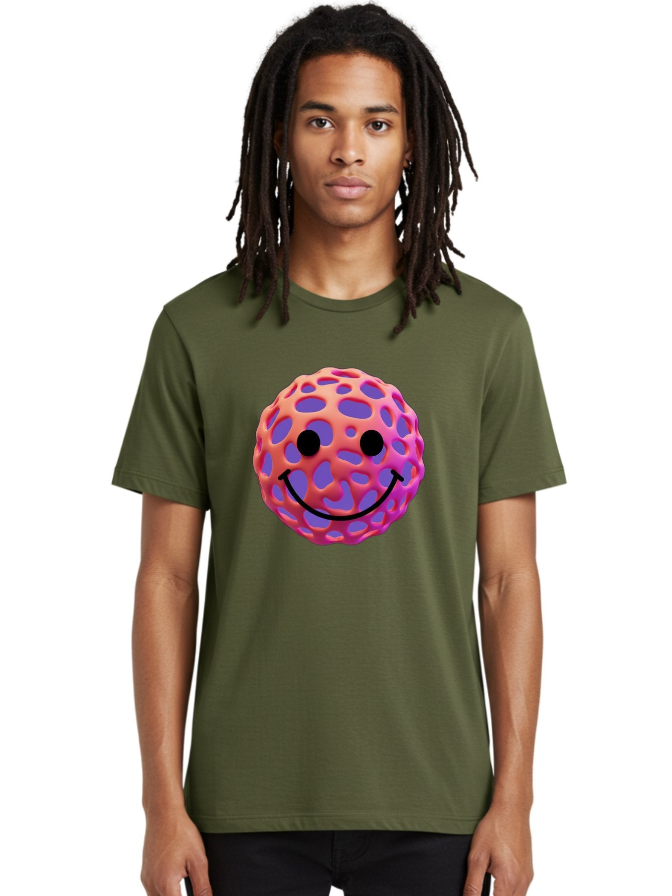 Smiley-Virus Men'S Graphic Tee, 100% Cotton, Comfortable Casual Summer Wear, Machine Washable, Smiley Face, Happy Emoji, Pink And Orange Gradient, Playful Design, 3D Illustration, Digital Art, Cute Character, Smiley Emoticon, Emoticon Bae761 25