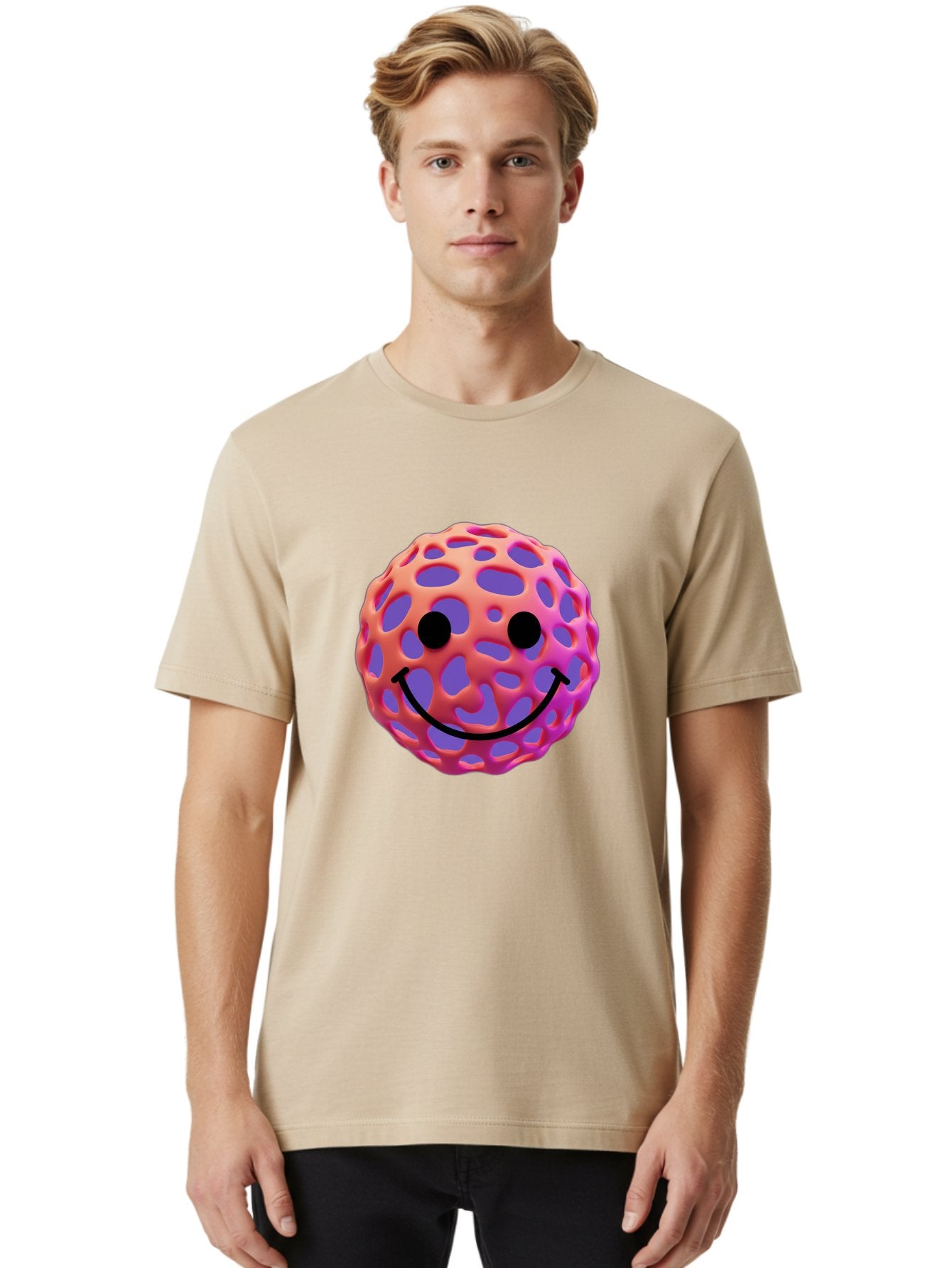 Smiley-Virus Men'S Graphic Tee, 100% Cotton, Comfortable Casual Summer Wear, Machine Washable, Smiley Face, Happy Emoji, Pink And Orange Gradient, Playful Design, 3D Illustration, Digital Art, Cute Character, Smiley Emoticon, Emoticon Bae761 20