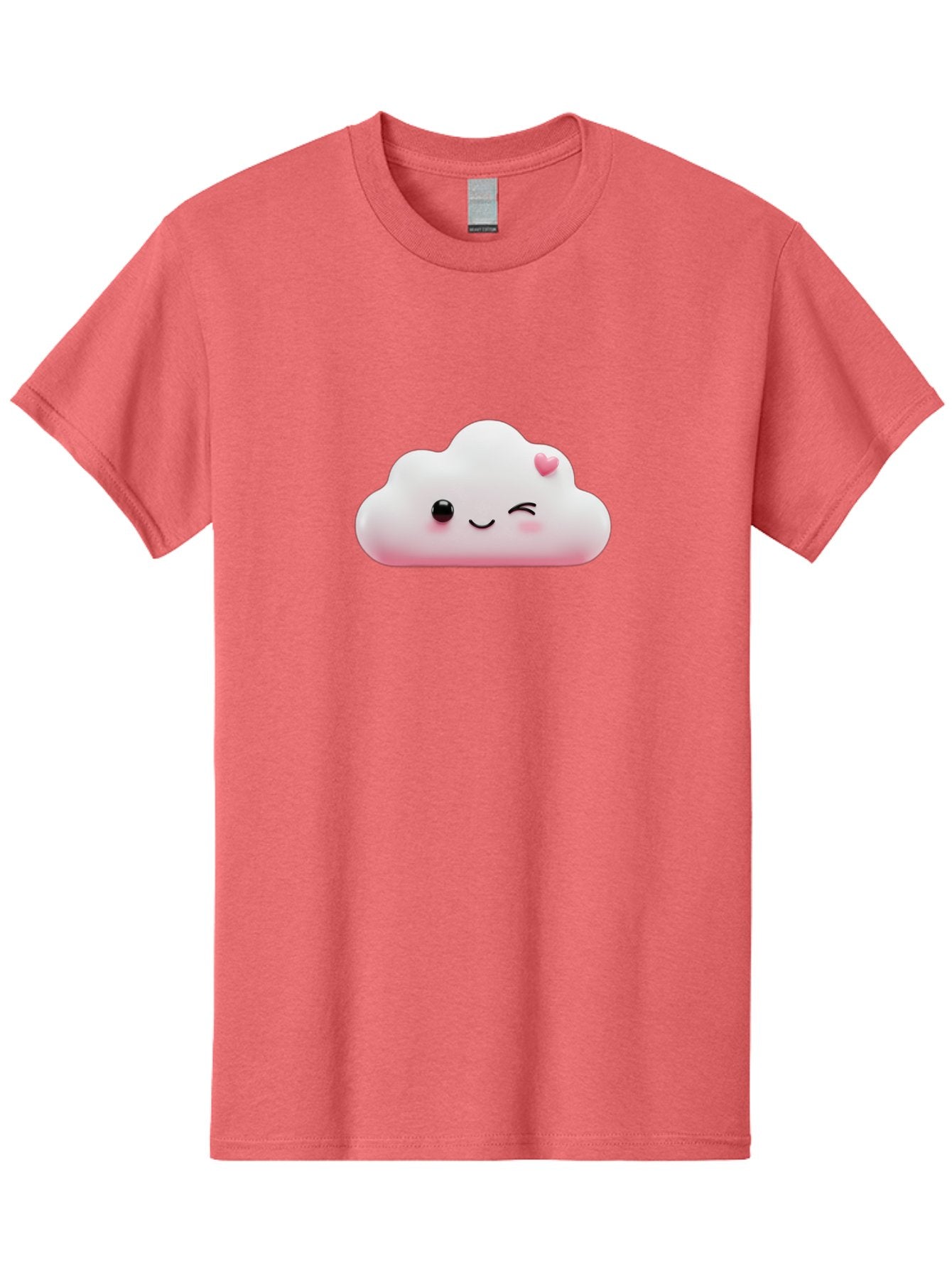 Smiling-Cloud-2 Men'S Graphic Tee, 100% Cotton, Comfortable Casual Summer Wear, Machine Washable, Cartoon Cloud, Smiling Face, Kawaii Character, Cute Emoji, Soft Pink Colors, Winking Eye, Rosy Cheeks, Adorable Illustration, Digital Art, Bae763 15