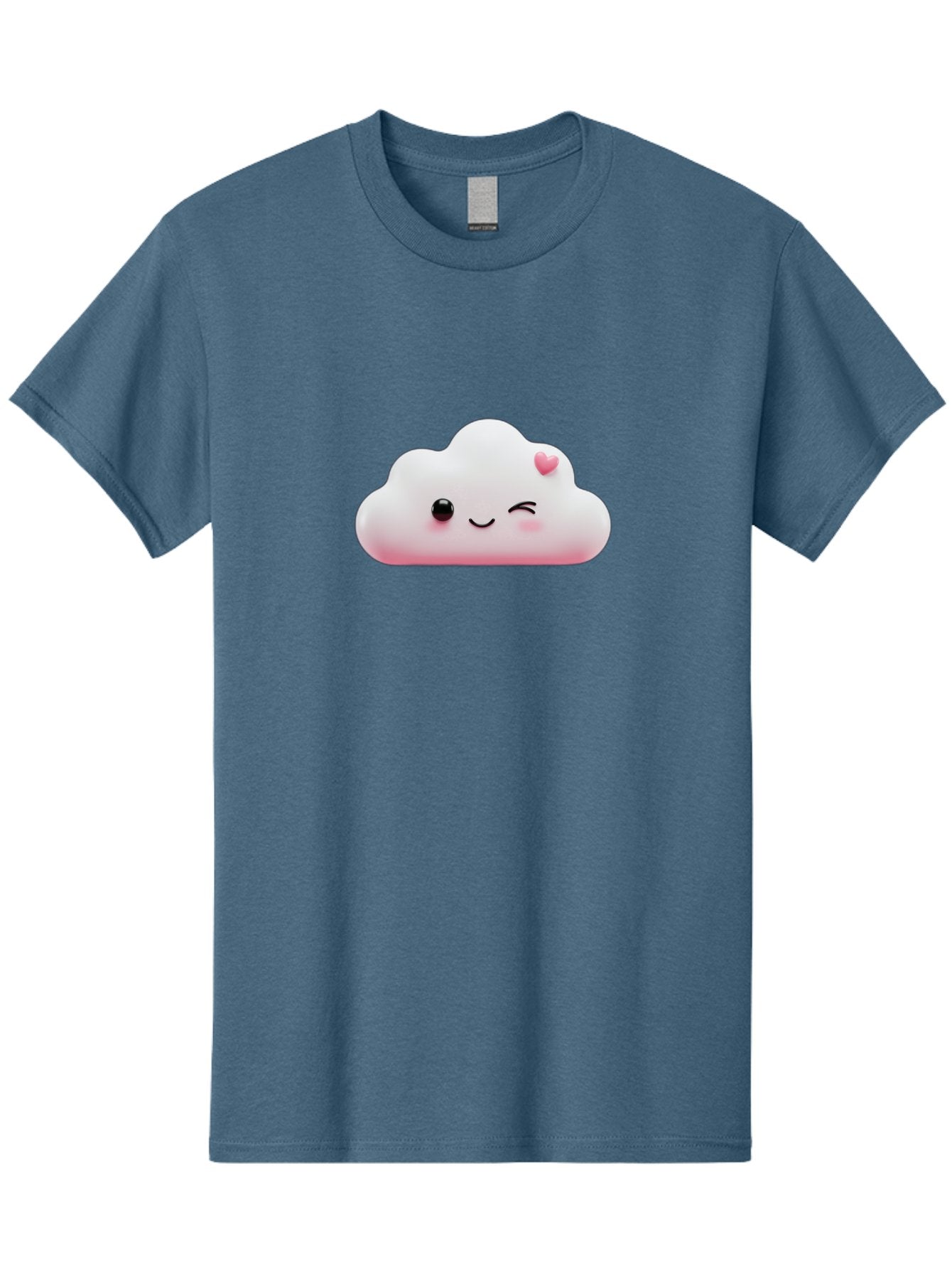 Smiling-Cloud-2 Men'S Graphic Tee, 100% Cotton, Comfortable Casual Summer Wear, Machine Washable, Cartoon Cloud, Smiling Face, Kawaii Character, Cute Emoji, Soft Pink Colors, Winking Eye, Rosy Cheeks, Adorable Illustration, Digital Art, Bae763 14