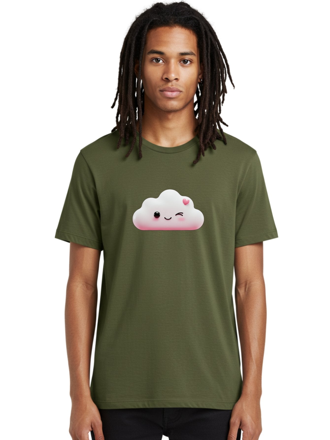 Smiling-Cloud-2 Men'S Graphic Tee, 100% Cotton, Comfortable Casual Summer Wear, Machine Washable, Cartoon Cloud, Smiling Face, Kawaii Character, Cute Emoji, Soft Pink Colors, Winking Eye, Rosy Cheeks, Adorable Illustration, Digital Art, Bae763 24