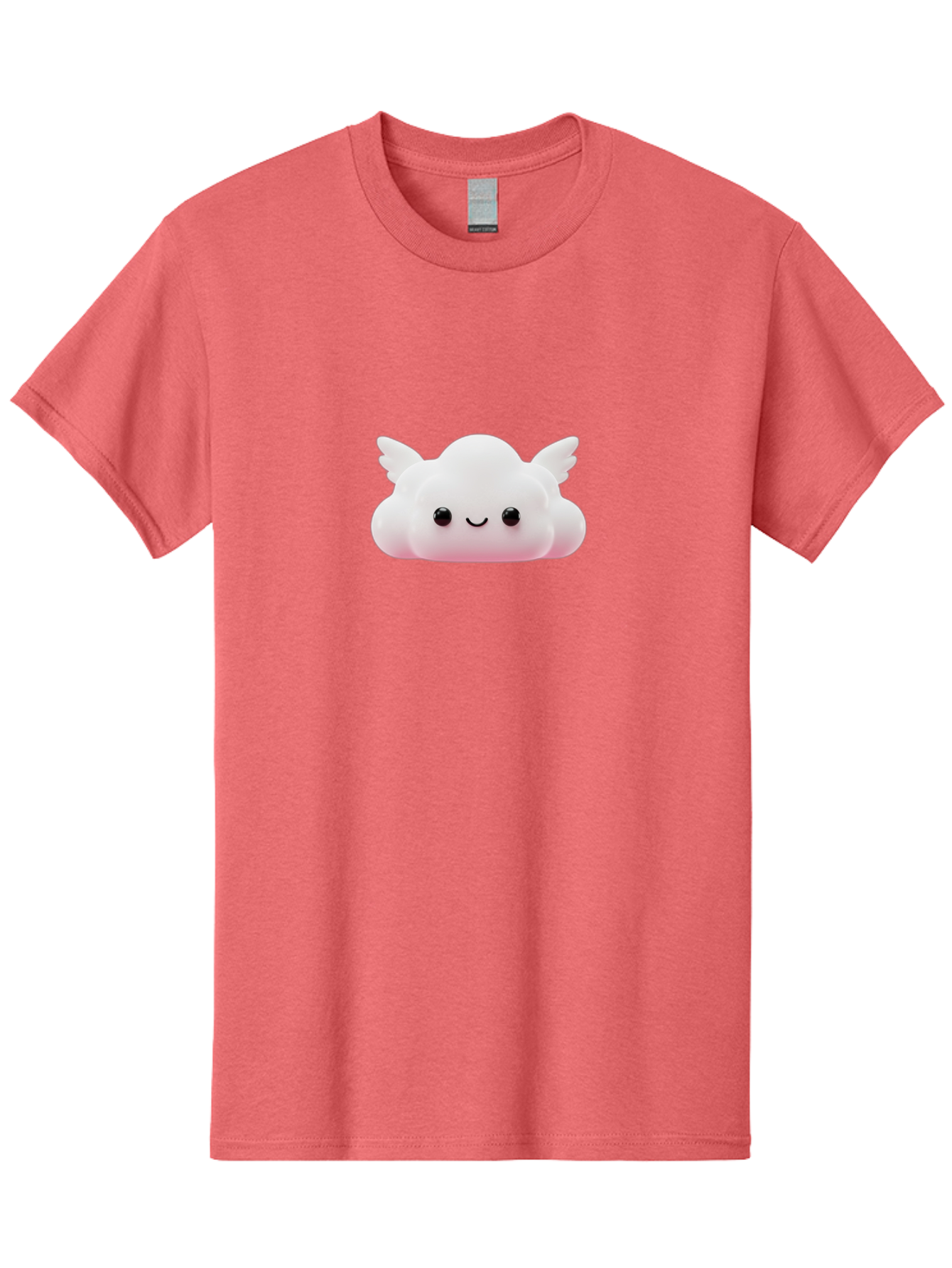 Smiling-Cloud Men'S Graphic Tee, 100% Cotton, Comfortable Casual Summer Wear, Machine Washable, Cartoon Cloud, Cute Character, Smiling Face, Winged Creature, Fluffy Texture, Soft Pink Hue, Adorable Design, Digital Illustration, Kawaii Art Bae765 4