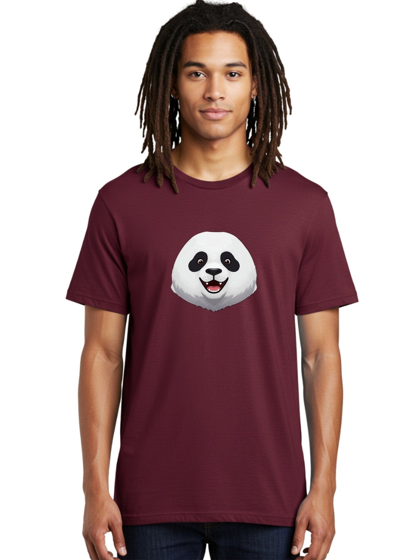 Smiling-Panda-Head Men'S Graphic Tee, 100% Cotton, Comfortable Casual Summer Wear, Machine Washable, Cartoon Panda, Happy Face, Black And White Fur, Cute Animal, Playful Expression, Smiling Panda, Cartoon Character Bae766 19
