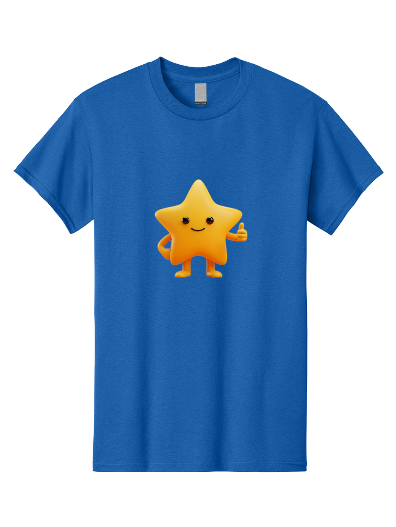Smiling-Star-1 Men'S Graphic Tee, 100% Cotton, Comfortable Casual Summer Wear, Machine Washable, Cartoon Star, Yellow Star, Smiling Face, Thumbs Up, Happy Character, Friendly Star, Cute Design, 3D Illustration, Positive Vibe, Good Vibes Only Bae767