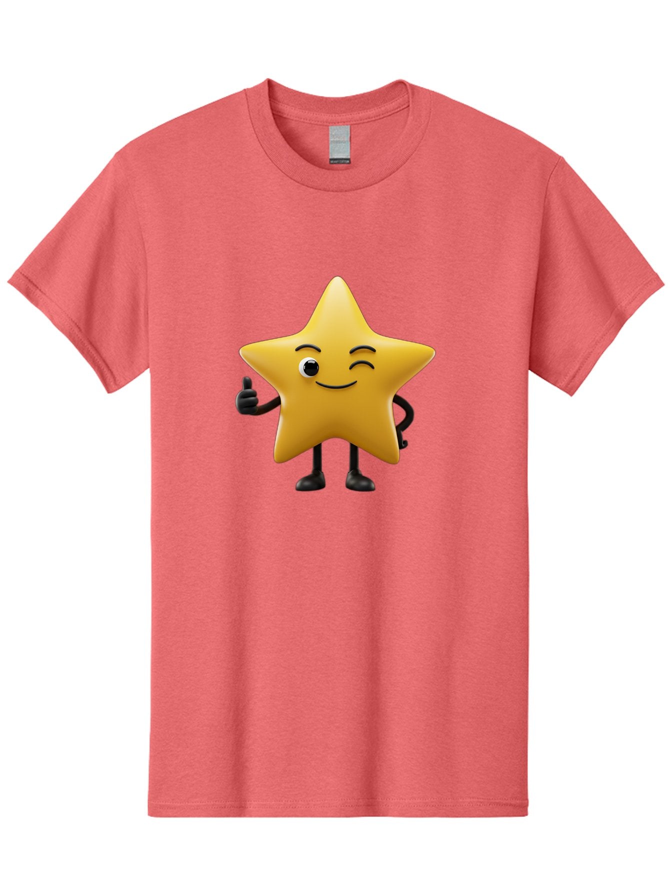 Smiling-Star-3 Men'S Graphic Tee, 100% Cotton, Comfortable Casual Summer Wear, Machine Washable, Happy Star, Cartoon Character, Yellow Star, Thumbs Up, Smiling Face, One Eye, Black Legs, Fun Design, Playful Illustration, Positive Vibes, Bae769 5