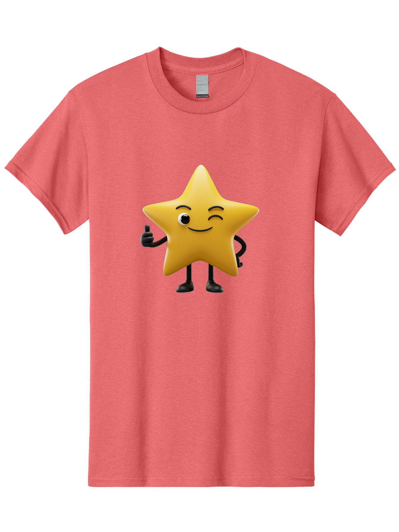 Smiling-Star-3 Men'S Graphic Tee, 100% Cotton, Comfortable Casual Summer Wear, Machine Washable, Happy Star, Cartoon Character, Yellow Star, Thumbs Up, Smiling Face, One Eye, Black Legs, Fun Design, Playful Illustration, Positive Vibes, Bae769 8