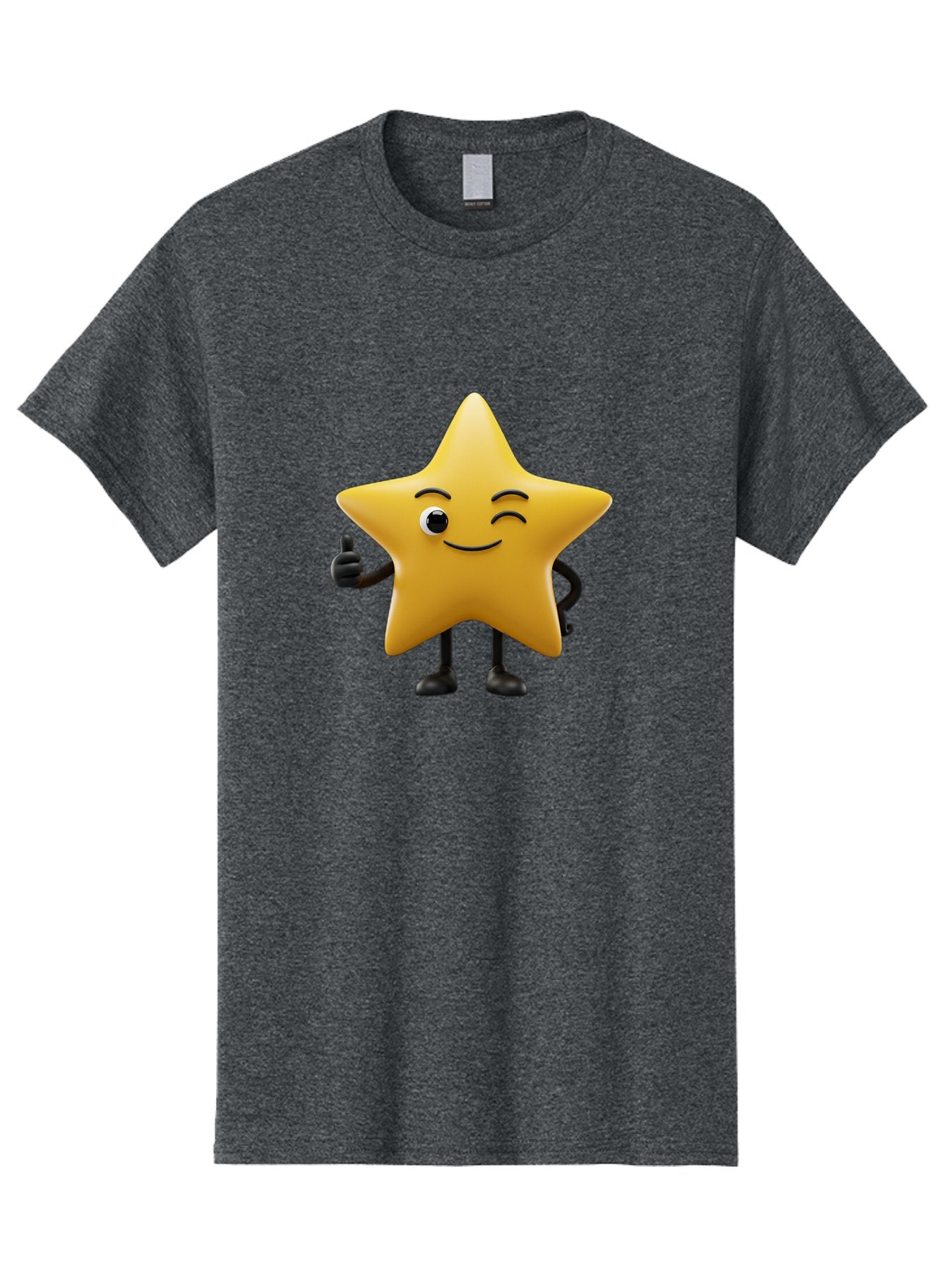 Smiling-Star-3 Men'S Graphic Tee, 100% Cotton, Comfortable Casual Summer Wear, Machine Washable, Happy Star, Cartoon Character, Yellow Star, Thumbs Up, Smiling Face, One Eye, Black Legs, Fun Design, Playful Illustration, Positive Vibes, Bae769 10