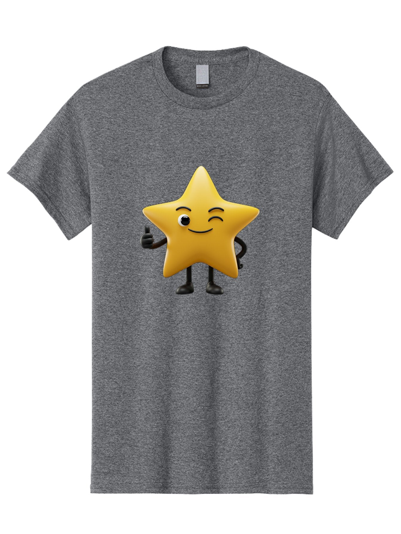 Smiling-Star-3 Men'S Graphic Tee, 100% Cotton, Comfortable Casual Summer Wear, Machine Washable, Happy Star, Cartoon Character, Yellow Star, Thumbs Up, Smiling Face, One Eye, Black Legs, Fun Design, Playful Illustration, Positive Vibes, Bae769 3