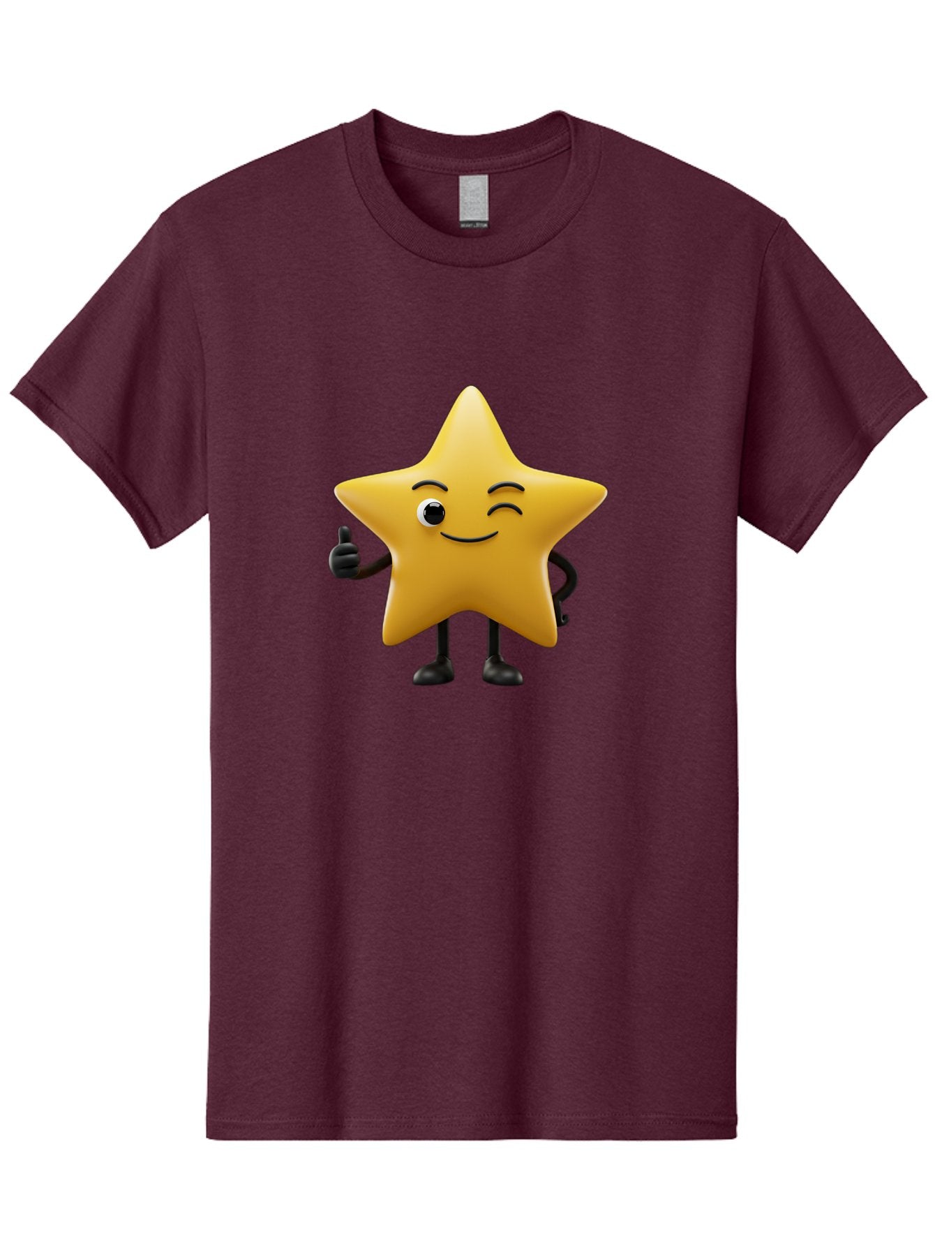 Smiling-Star-3 Men'S Graphic Tee, 100% Cotton, Comfortable Casual Summer Wear, Machine Washable, Happy Star, Cartoon Character, Yellow Star, Thumbs Up, Smiling Face, One Eye, Black Legs, Fun Design, Playful Illustration, Positive Vibes, Bae769 8