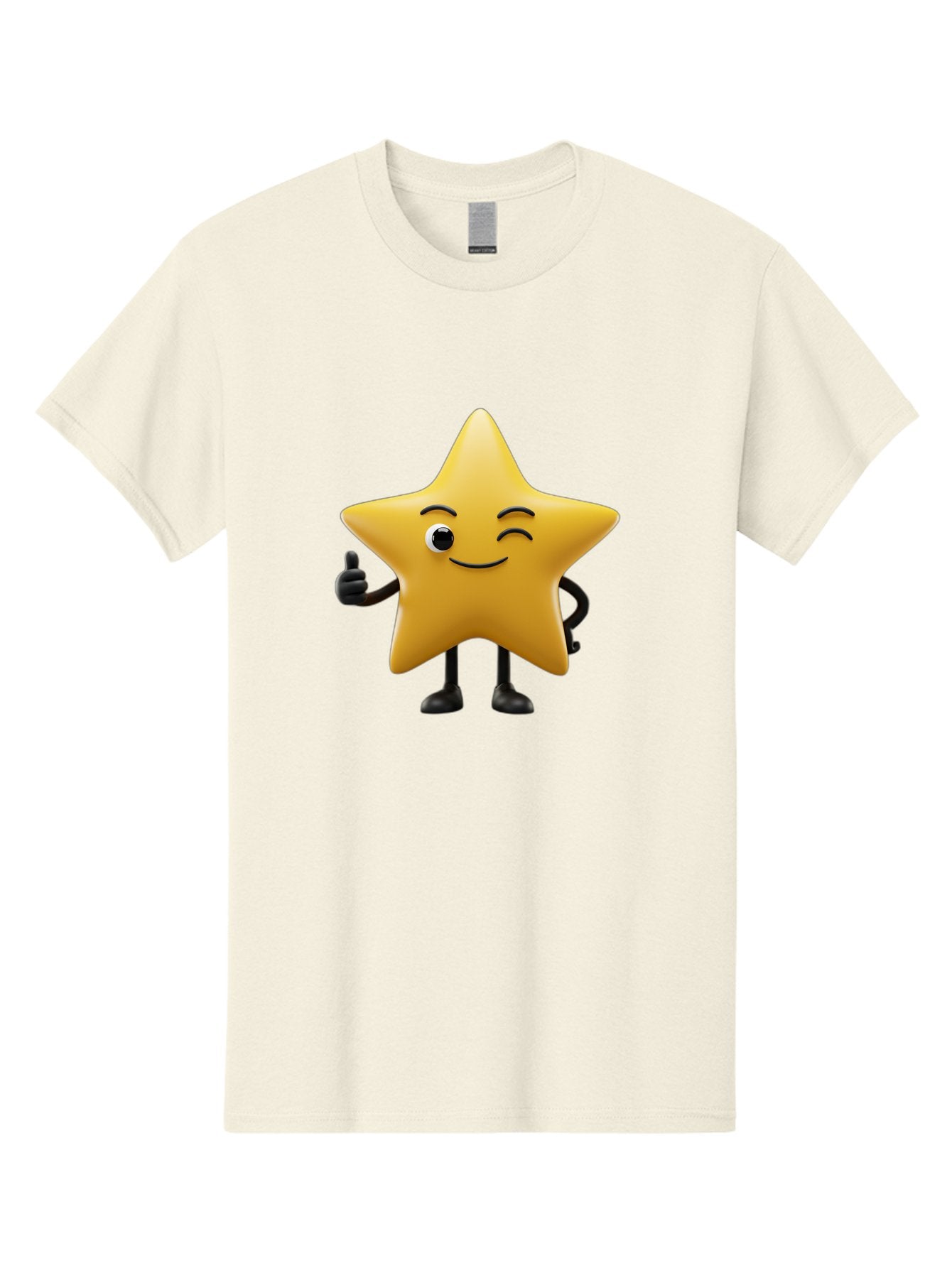 Smiling-Star-3 Men'S Graphic Tee, 100% Cotton, Comfortable Casual Summer Wear, Machine Washable, Happy Star, Cartoon Character, Yellow Star, Thumbs Up, Smiling Face, One Eye, Black Legs, Fun Design, Playful Illustration, Positive Vibes, Bae769 15