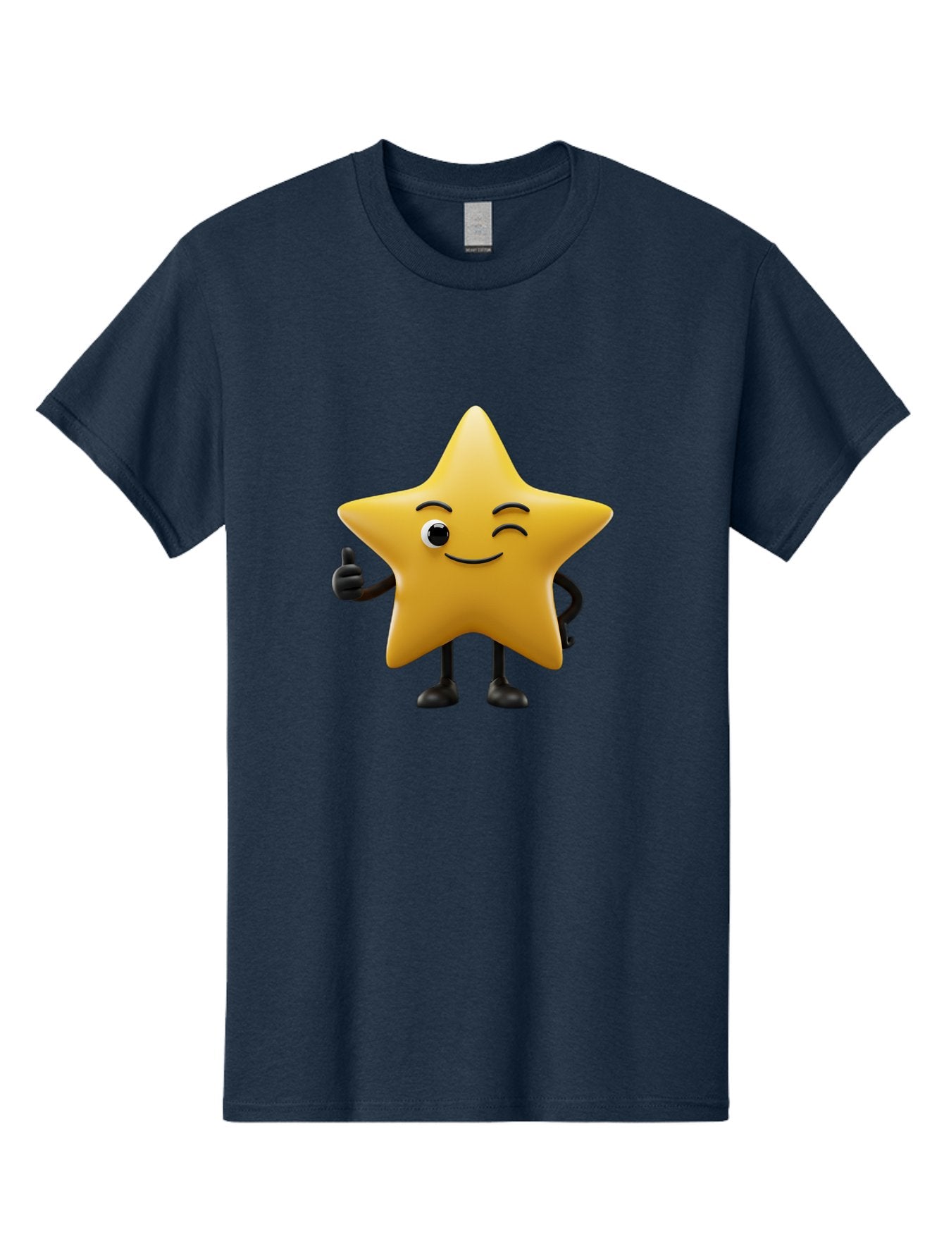 Smiling-Star-3 Men'S Graphic Tee, 100% Cotton, Comfortable Casual Summer Wear, Machine Washable, Happy Star, Cartoon Character, Yellow Star, Thumbs Up, Smiling Face, One Eye, Black Legs, Fun Design, Playful Illustration, Positive Vibes, Bae769 9