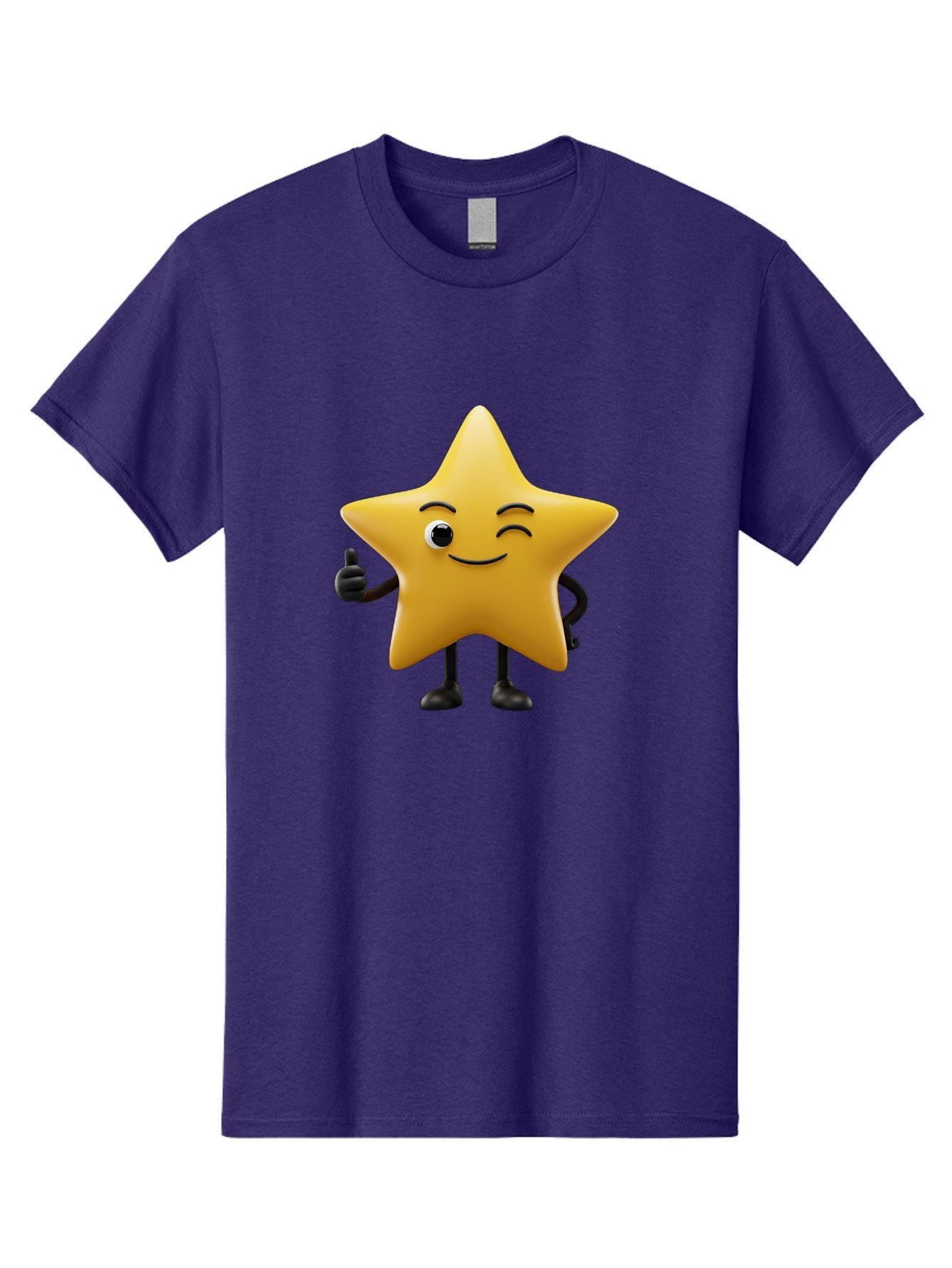 Smiling-Star-3 Men'S Graphic Tee, 100% Cotton, Comfortable Casual Summer Wear, Machine Washable, Happy Star, Cartoon Character, Yellow Star, Thumbs Up, Smiling Face, One Eye, Black Legs, Fun Design, Playful Illustration, Positive Vibes, Bae769 14