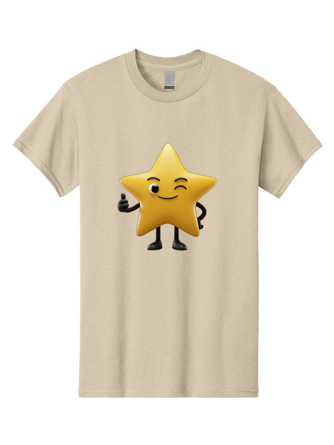 Smiling-Star-3 Men'S Graphic Tee, 100% Cotton, Comfortable Casual Summer Wear, Machine Washable, Happy Star, Cartoon Character, Yellow Star, Thumbs Up, Smiling Face, One Eye, Black Legs, Fun Design, Playful Illustration, Positive Vibes, Bae769