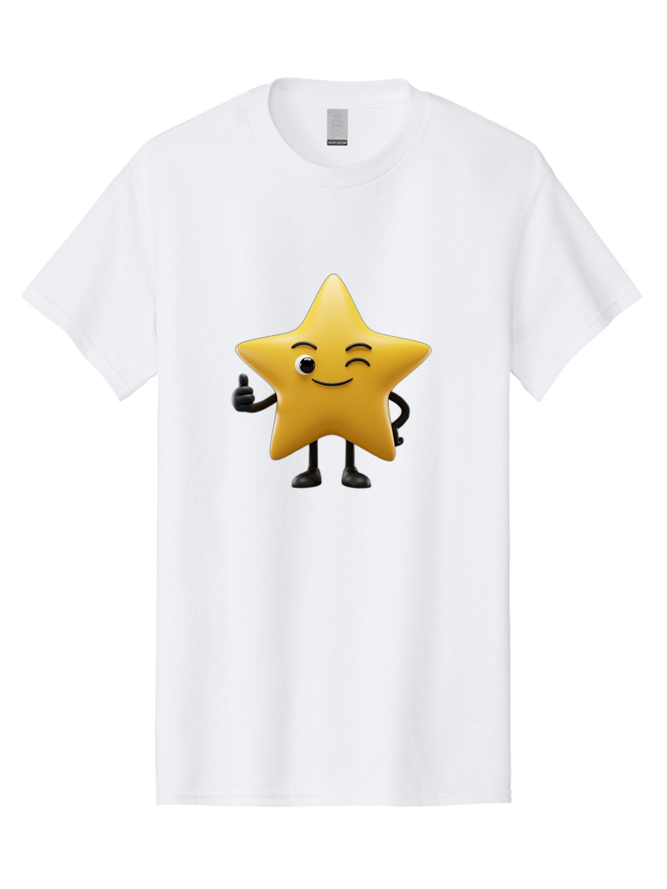 Smiling-Star-3 Men'S Graphic Tee, 100% Cotton, Comfortable Casual Summer Wear, Machine Washable, Happy Star, Cartoon Character, Yellow Star, Thumbs Up, Smiling Face, One Eye, Black Legs, Fun Design, Playful Illustration, Positive Vibes, Bae769 13