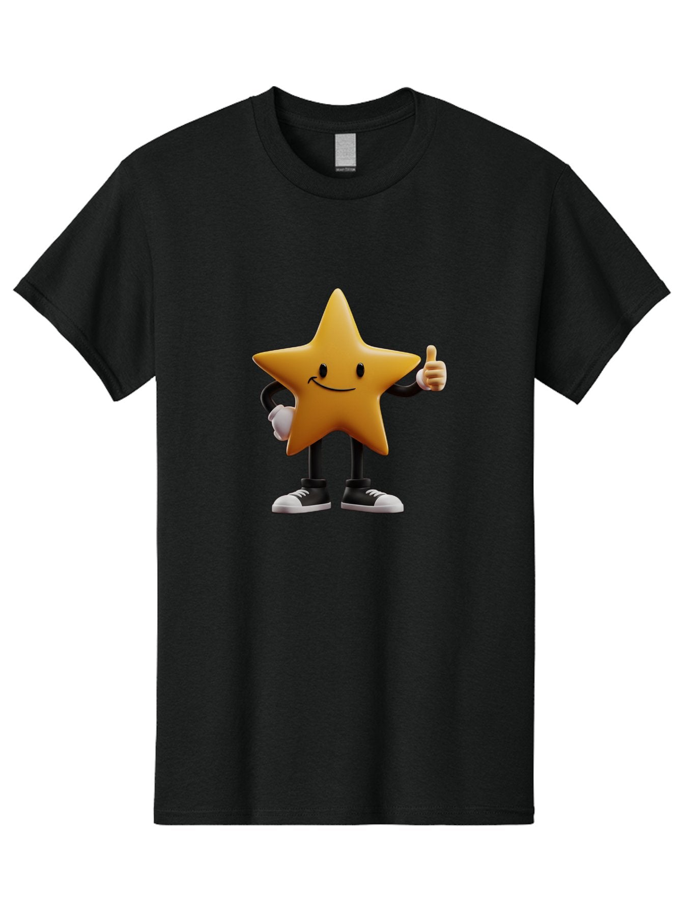 Smiling-Star-4 Men'S Graphic Tee, 100% Cotton, Comfortable Casual Summer Wear, Machine Washable, Smiling Star Character, Thumbs Up Approval, Happy Expression, Cartoon Style, Yellow Star, Black Legs, White Gloves, Black And White Shoes, Bae770 11