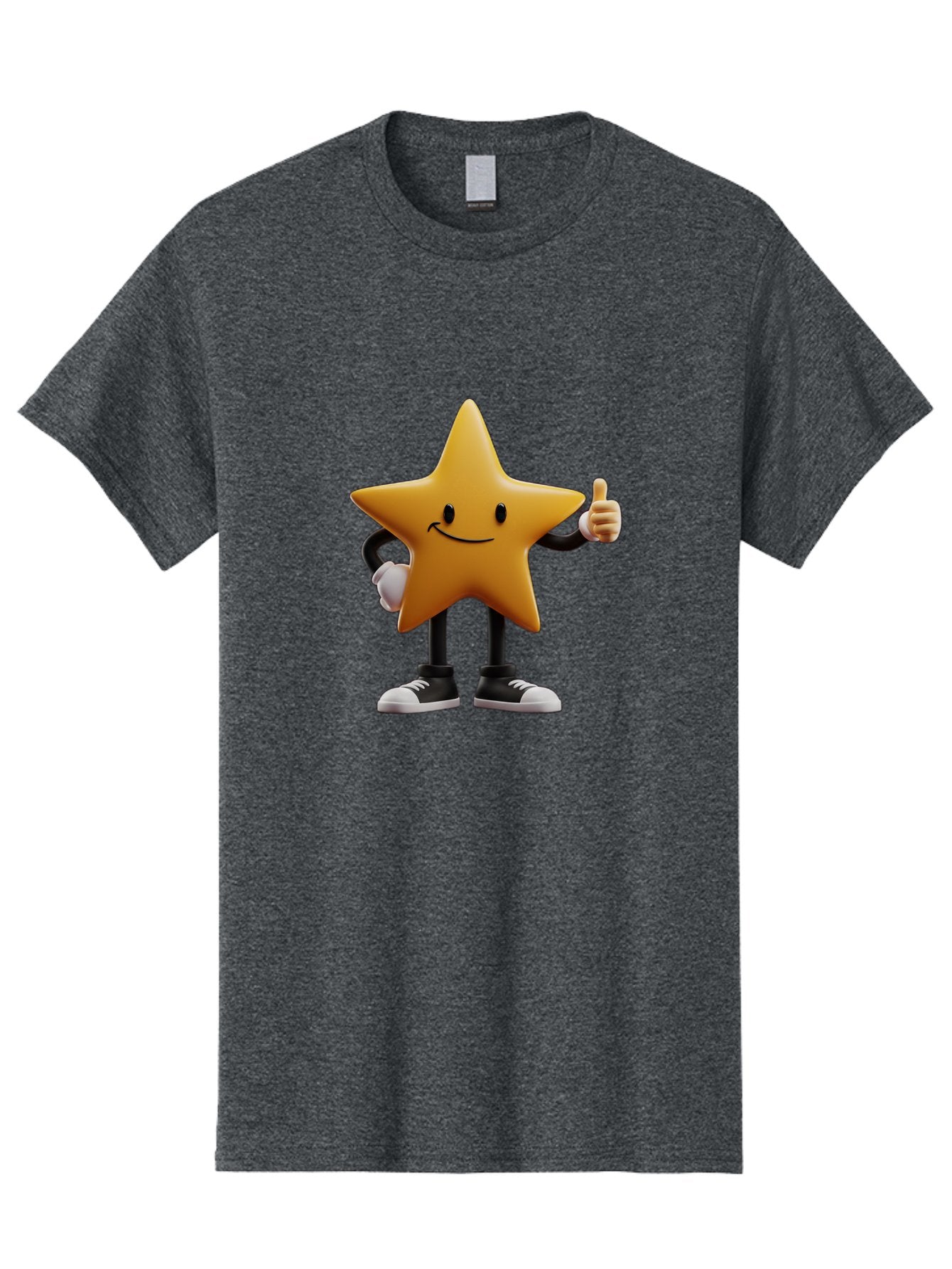 Smiling-Star-4 Men'S Graphic Tee, 100% Cotton, Comfortable Casual Summer Wear, Machine Washable, Smiling Star Character, Thumbs Up Approval, Happy Expression, Cartoon Style, Yellow Star, Black Legs, White Gloves, Black And White Shoes, Bae770 13