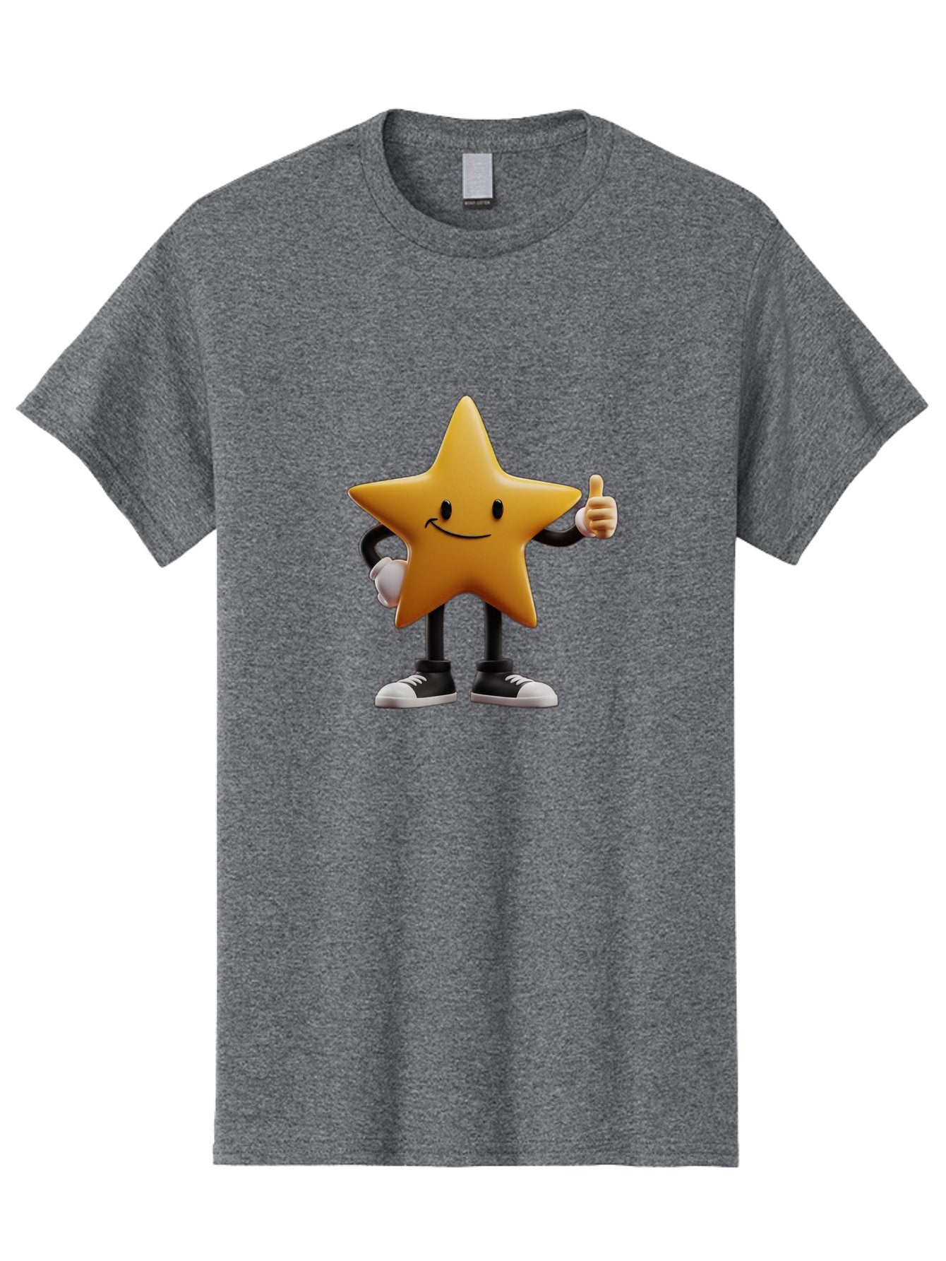 Smiling-Star-4 Men'S Graphic Tee, 100% Cotton, Comfortable Casual Summer Wear, Machine Washable, Smiling Star Character, Thumbs Up Approval, Happy Expression, Cartoon Style, Yellow Star, Black Legs, White Gloves, Black And White Shoes, Bae770 5