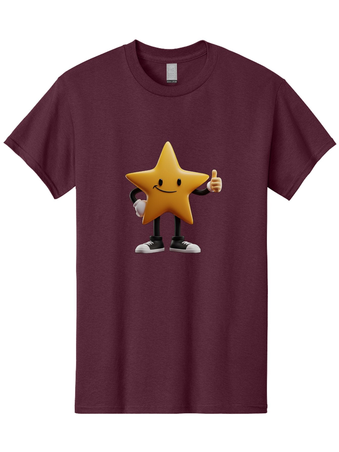 Smiling-Star-4 Men'S Graphic Tee, 100% Cotton, Comfortable Casual Summer Wear, Machine Washable, Smiling Star Character, Thumbs Up Approval, Happy Expression, Cartoon Style, Yellow Star, Black Legs, White Gloves, Black And White Shoes, Bae770 4