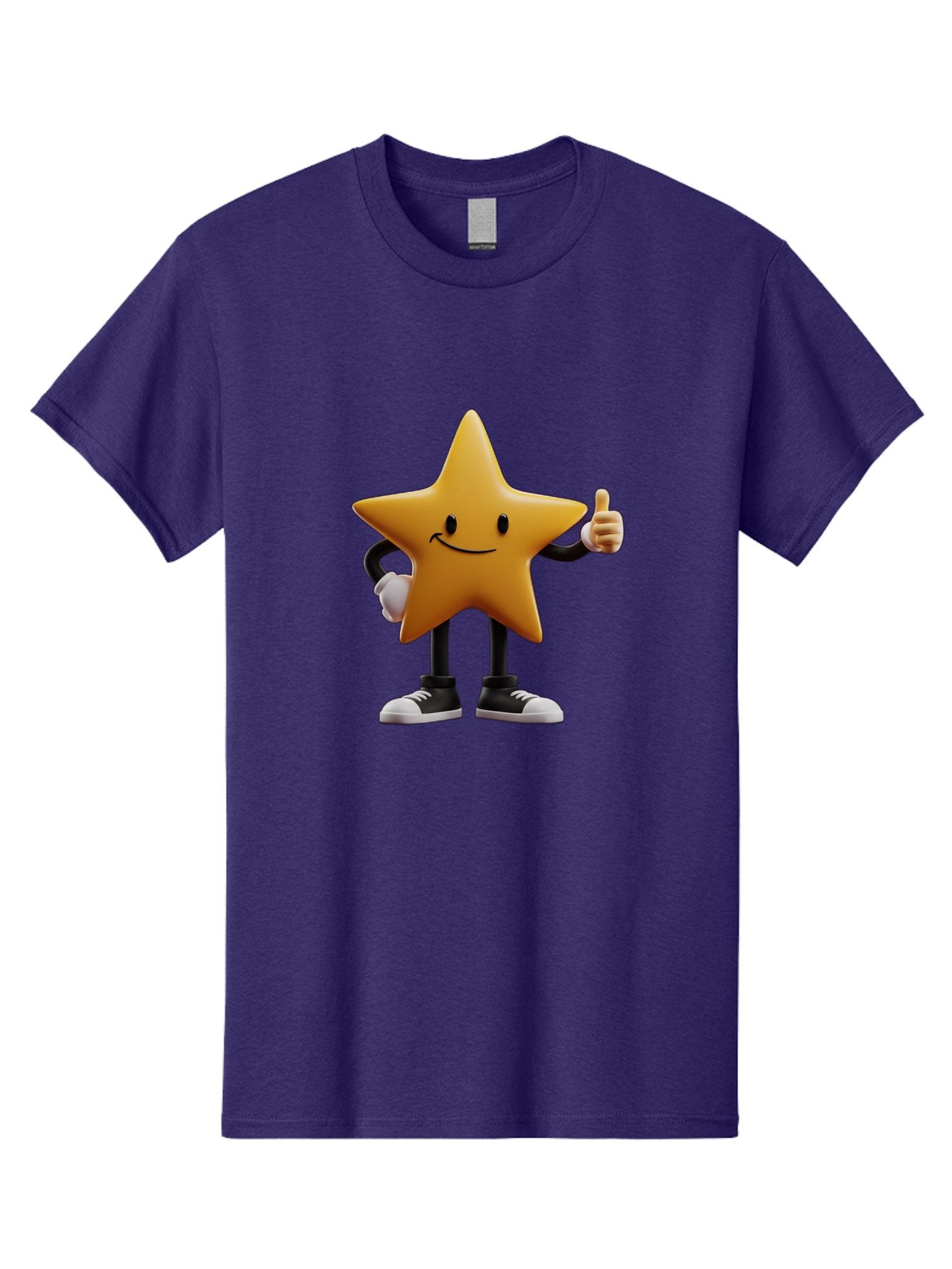 Smiling-Star-4 Men'S Graphic Tee, 100% Cotton, Comfortable Casual Summer Wear, Machine Washable, Smiling Star Character, Thumbs Up Approval, Happy Expression, Cartoon Style, Yellow Star, Black Legs, White Gloves, Black And White Shoes, Bae770 8