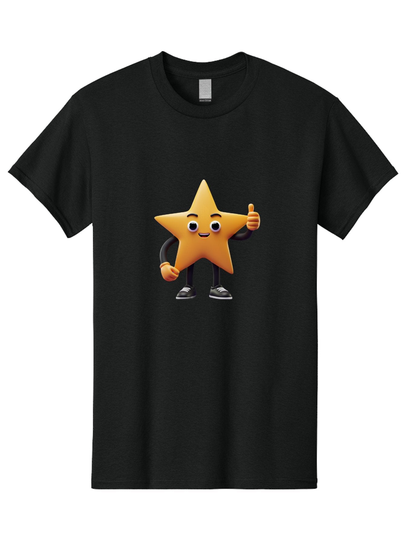 Smiling-Star-Character Men'S Graphic Tee, 100% Cotton, Comfortable Casual Summer Wear, Machine Washable, Star Character, Thumbs Up, Approval, Positivity, Cartoon Style, Happy Face, Friendly Gesture, Approval Symbol, Five-Pointed Star, Bae771
